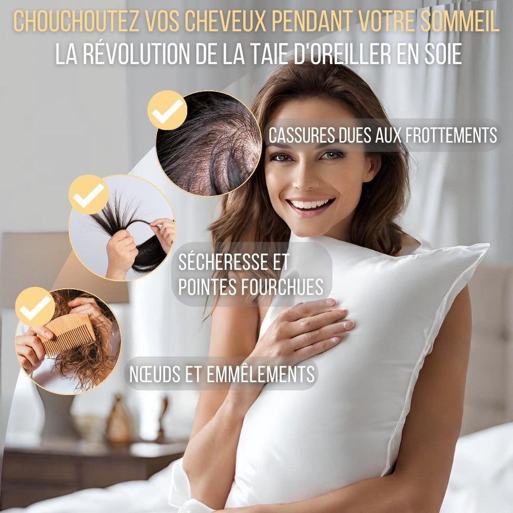 Avantages pour la peau et les cheveux. Taie d'oreiller, icônes : anti-âge, peau saine, etc.