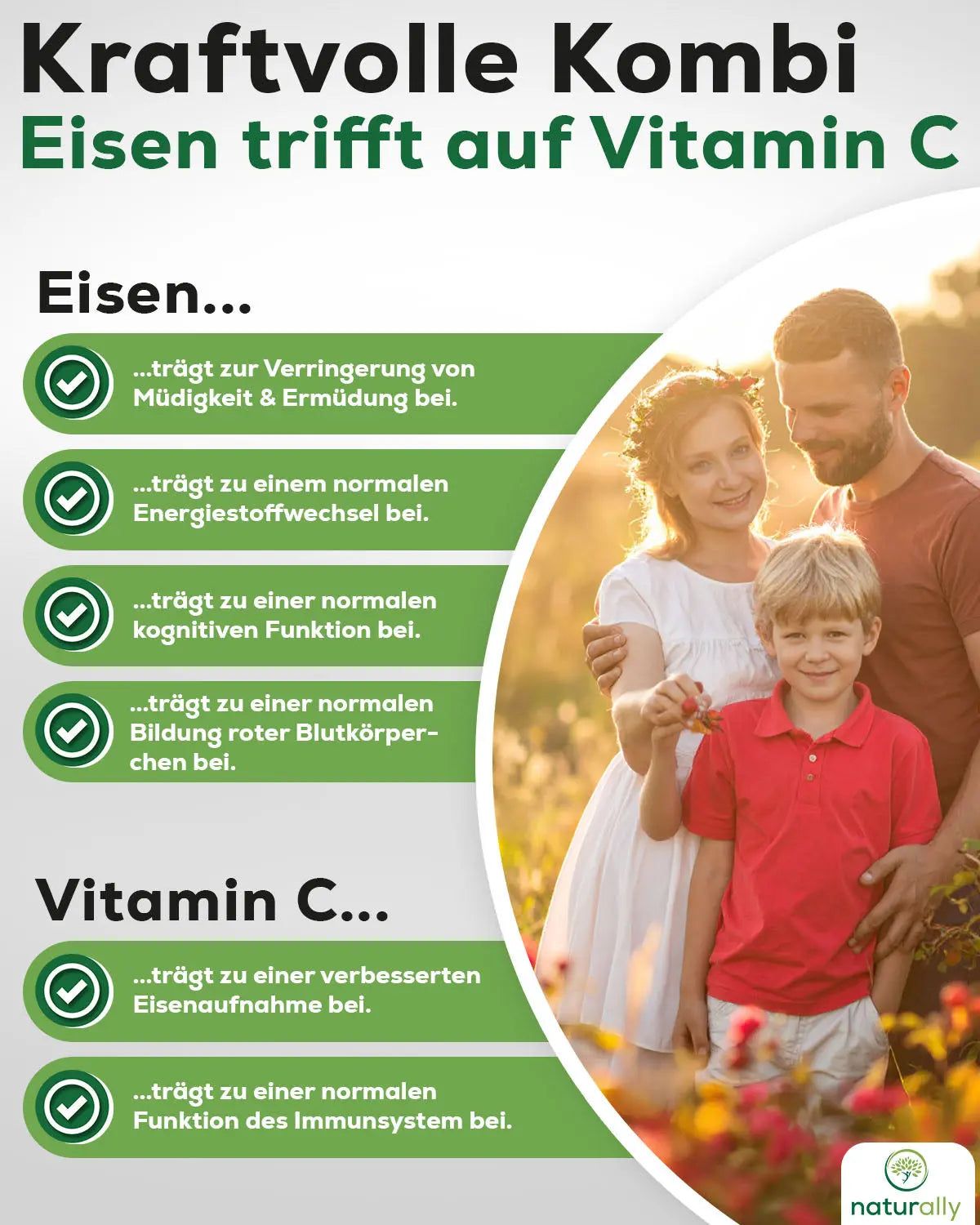 naturally Eisen und Vitamin C | 20 mg Eisentabletten mit 40 mg Vitamin C