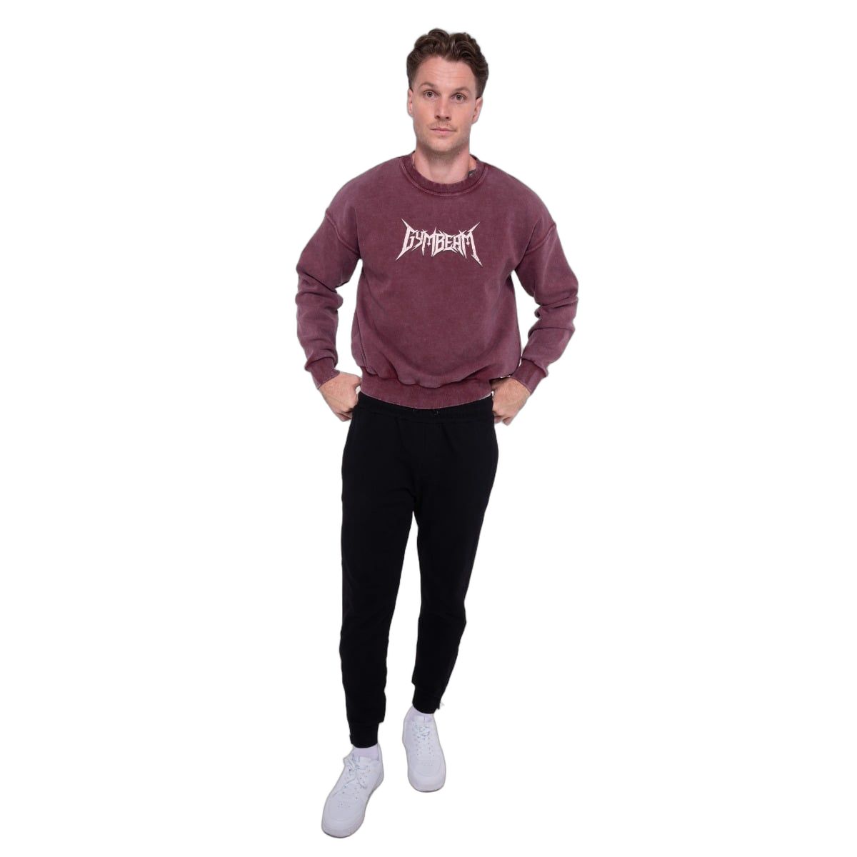 GymBeam Sweatshirt Herren Oversized ohne Kapuze in Burgunderrot Spike