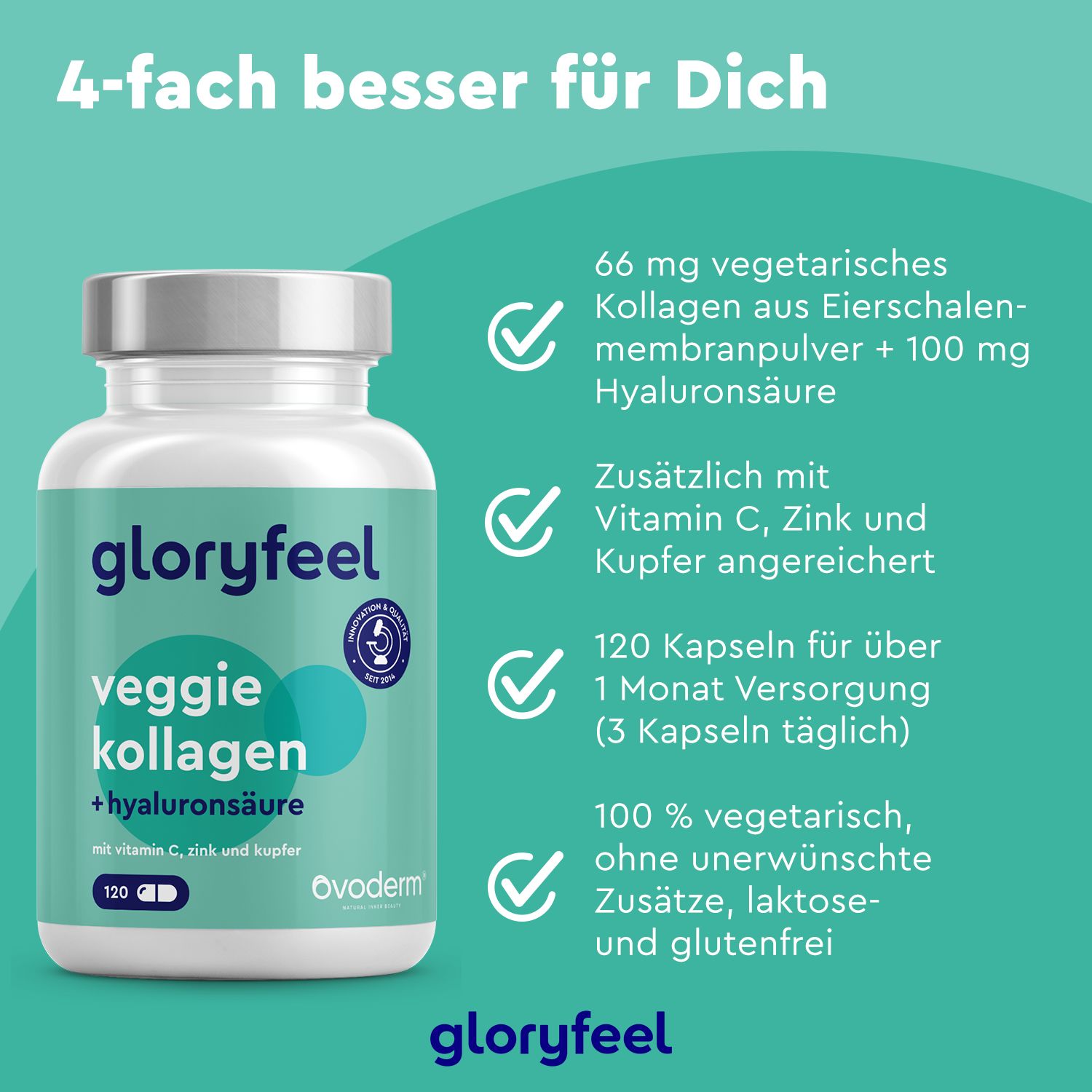 gloryfeel ® Veggie Kollagen + Hyaluronsäure - Mit Vitamin C, Zink & Kupfer