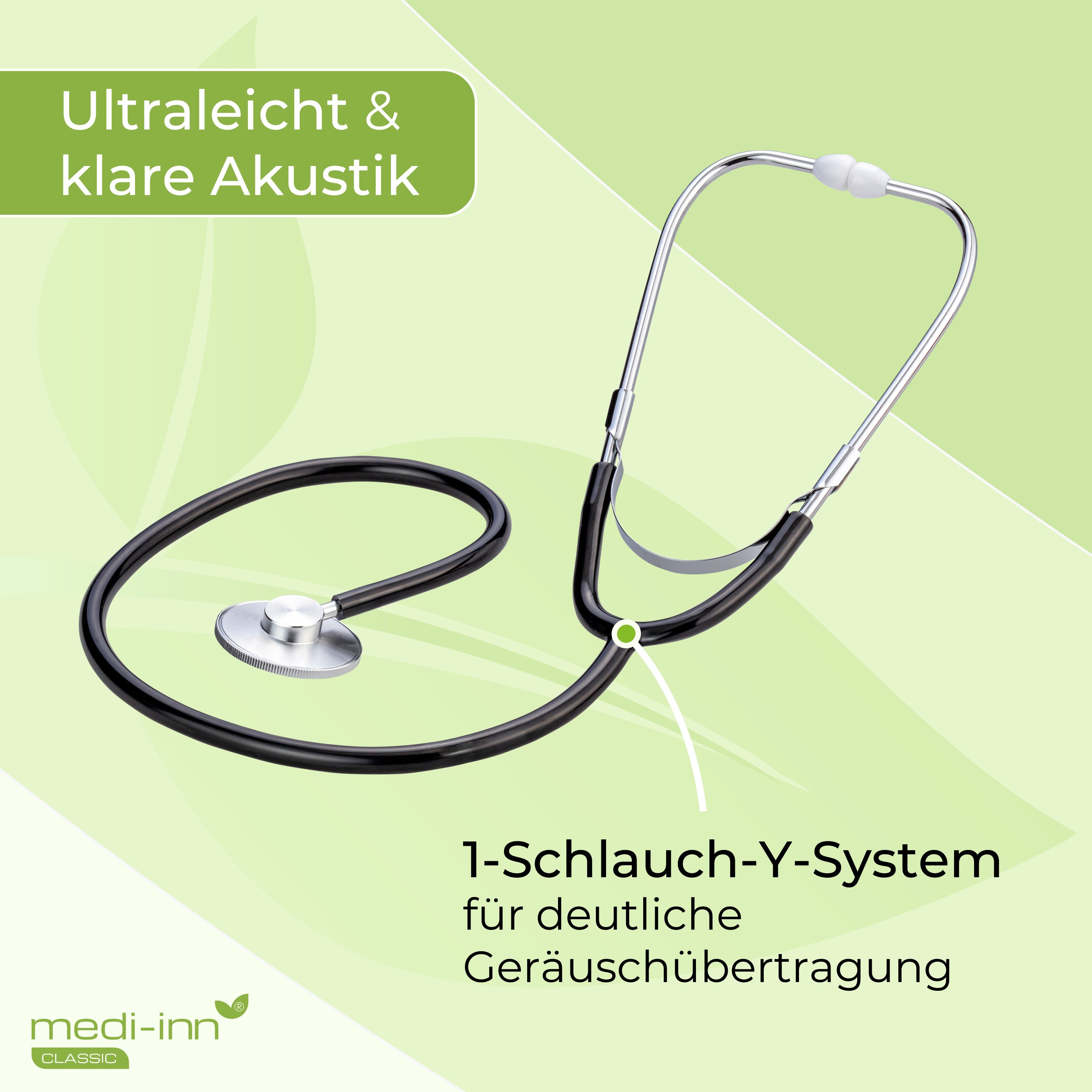 Medi-Inn Flachkopf-Stethoskop mit 1-Schlauch-Y-System für klare Akustik.