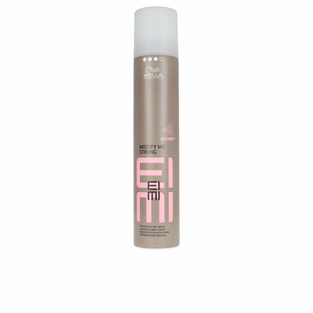 Haarspray-Dose, braun mit weißem Deckel. Aufschrift: EIMI, MISTIFY ME STRONG. Marke: Wella. Level 3.