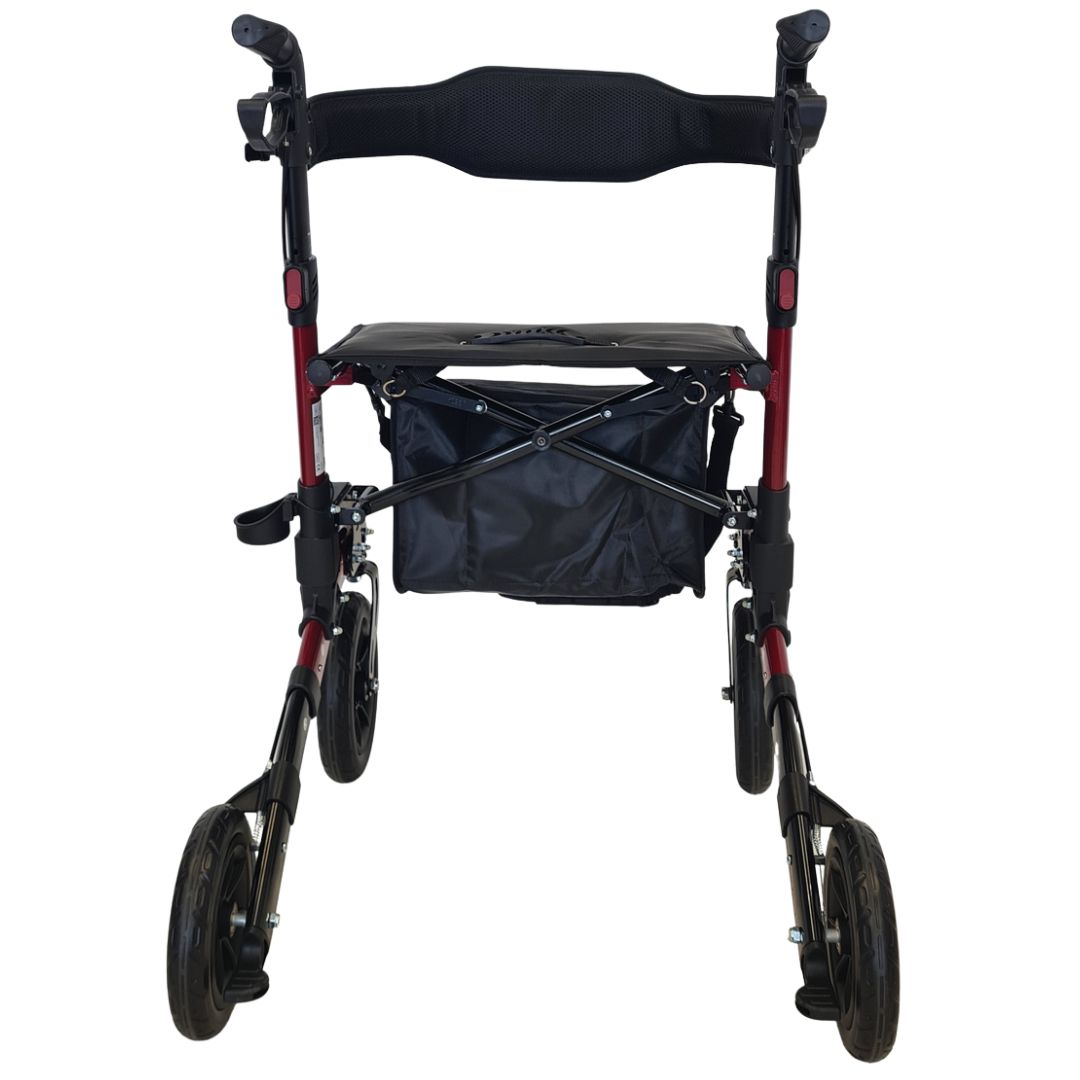 Roter abc HOME Rollator, Frontansicht.