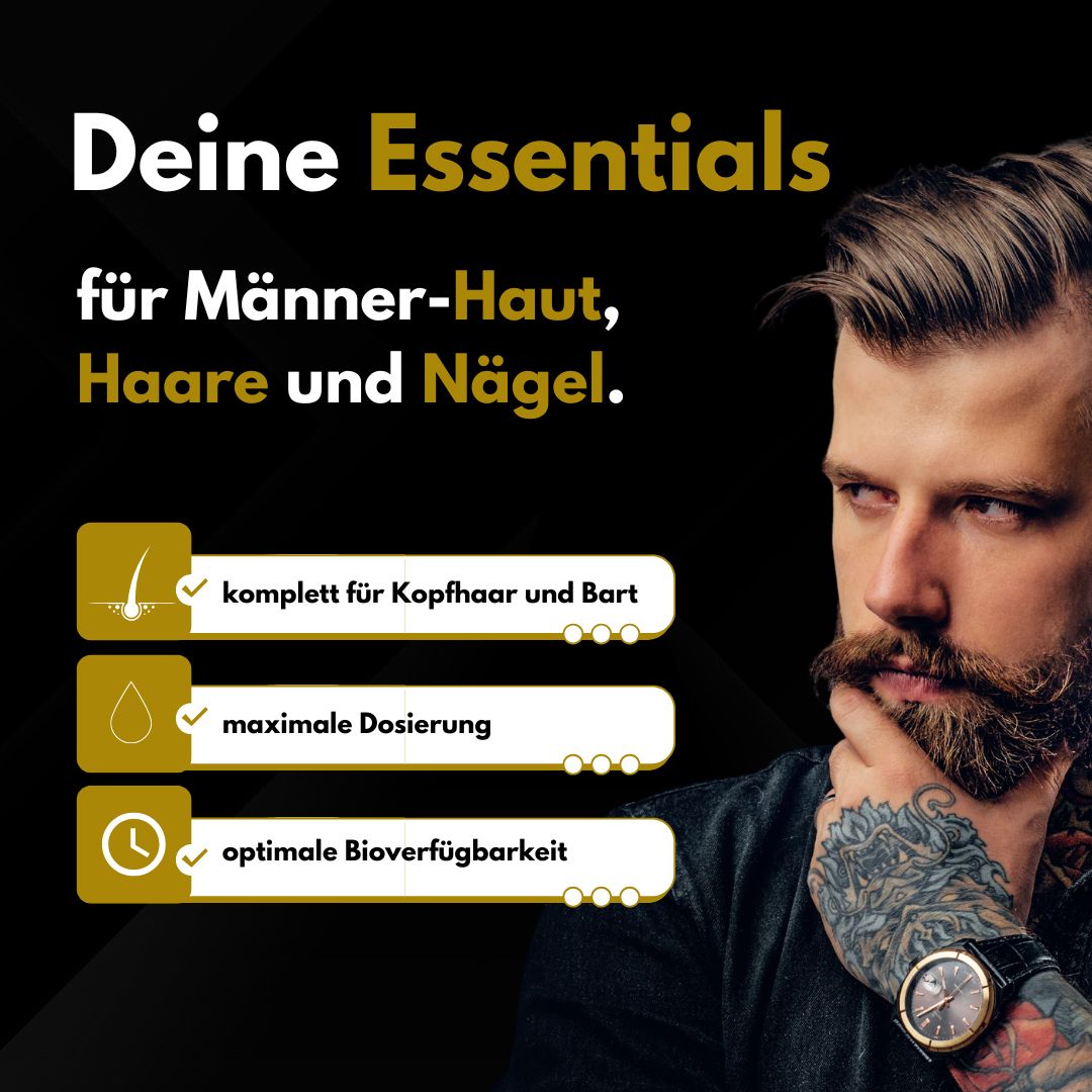 APOmia® male essentials. Haut-Haare-Nägel Komplex | Bambus-Extrakt Silizium Zink Biotin Selen Mann