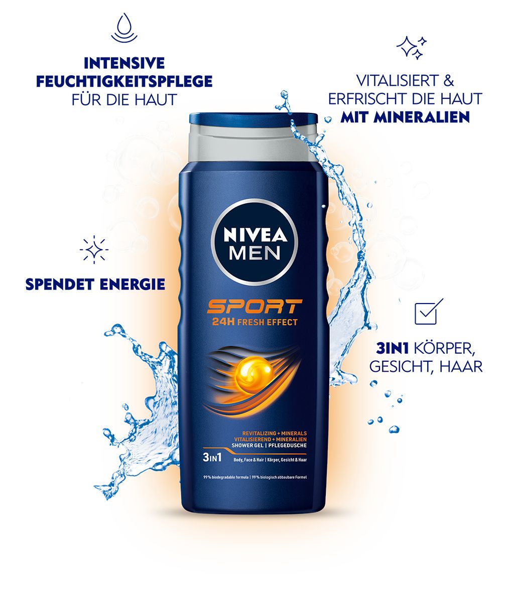 NIVEA MEN Pflegedusche Sport 3in1 Duschgel vitalisierend erfrischend