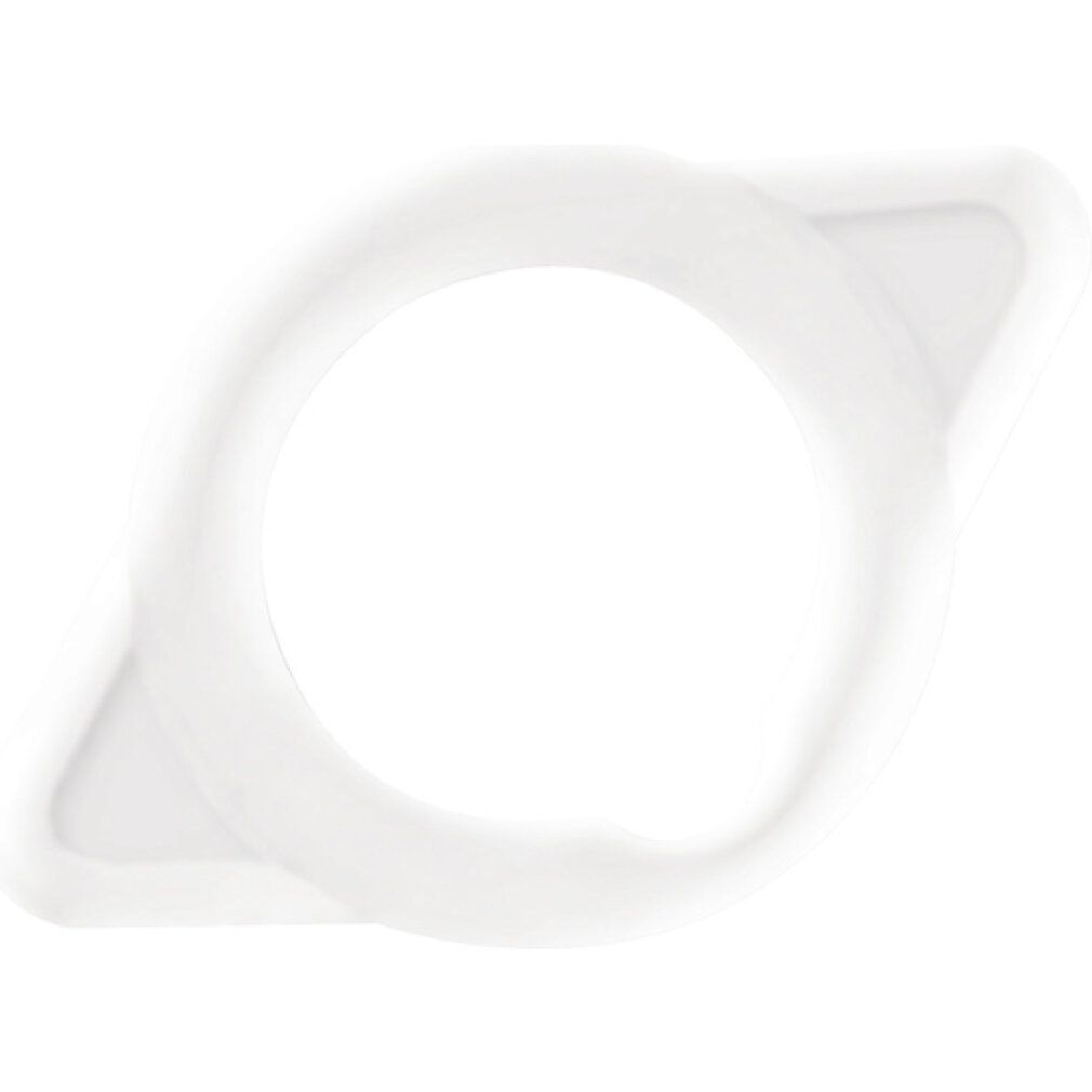 Zwei weiße MAXIMUS Ringe. Runde Form mit seitlichen Aussparungen. Produktname nicht sichtbar.