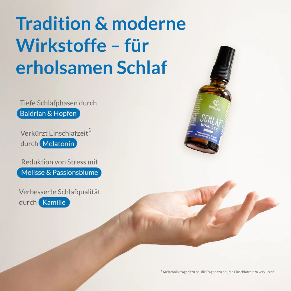 BitterLiebe - Schlaf Komplex Spray - 1mg Melatonin pro Tagesdosis - Schlaf Unterstützung