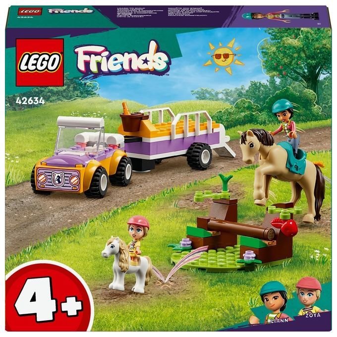 LEGO Friends 42634 Rimorchio con Cavallo e Pony, Giocattolo per la Cura degli Animali con 2 Mini Ba