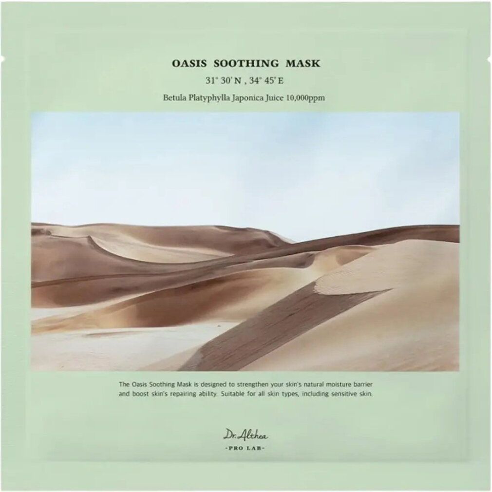 DR.ALTHEA Oasis Soothing Mask Einzelverpackung, hellgrün, mit Wüstenbild und Text.