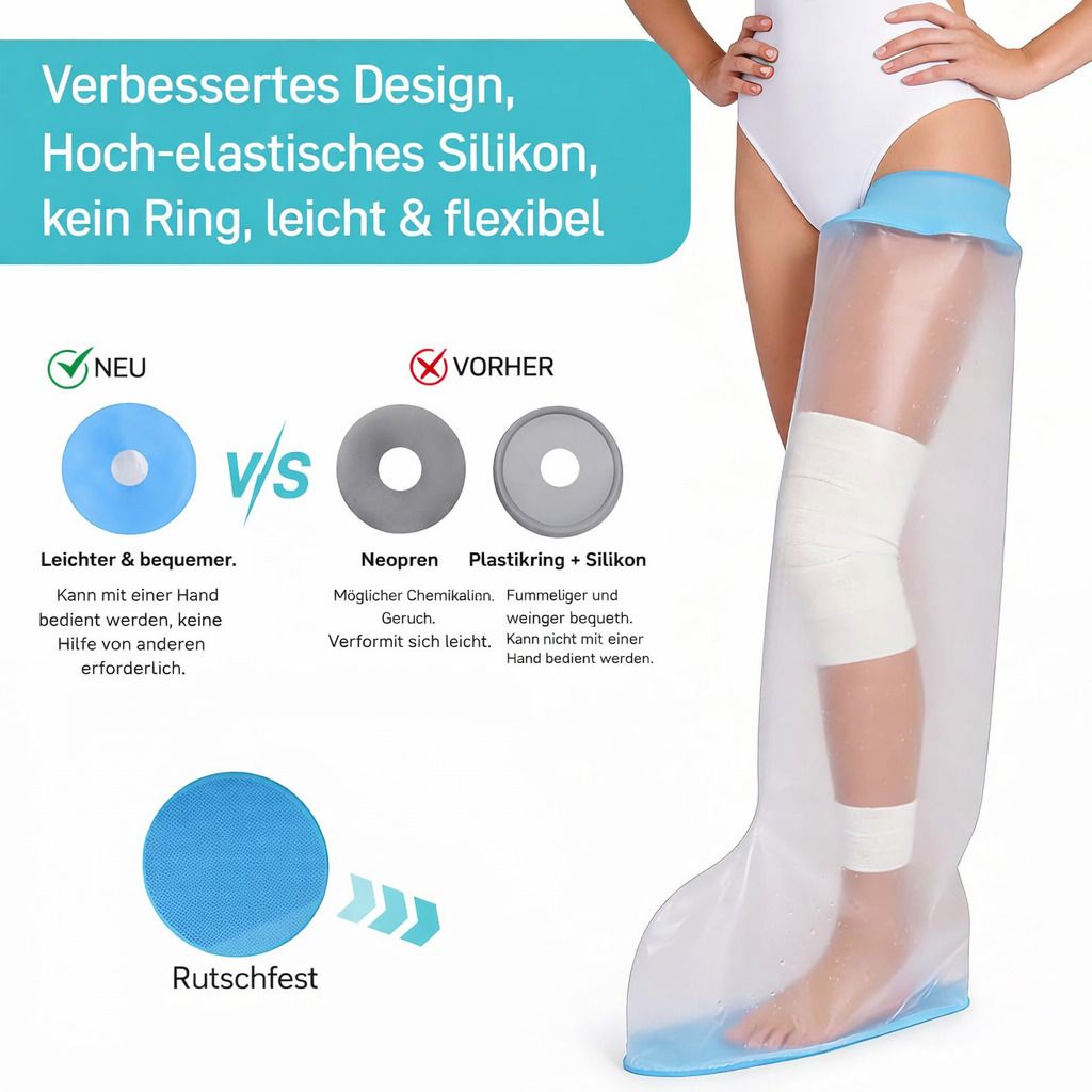 Vergleich: Neuer, leichter und flexibler Bein-Schutzüberzug mit rutschfester Sohle.