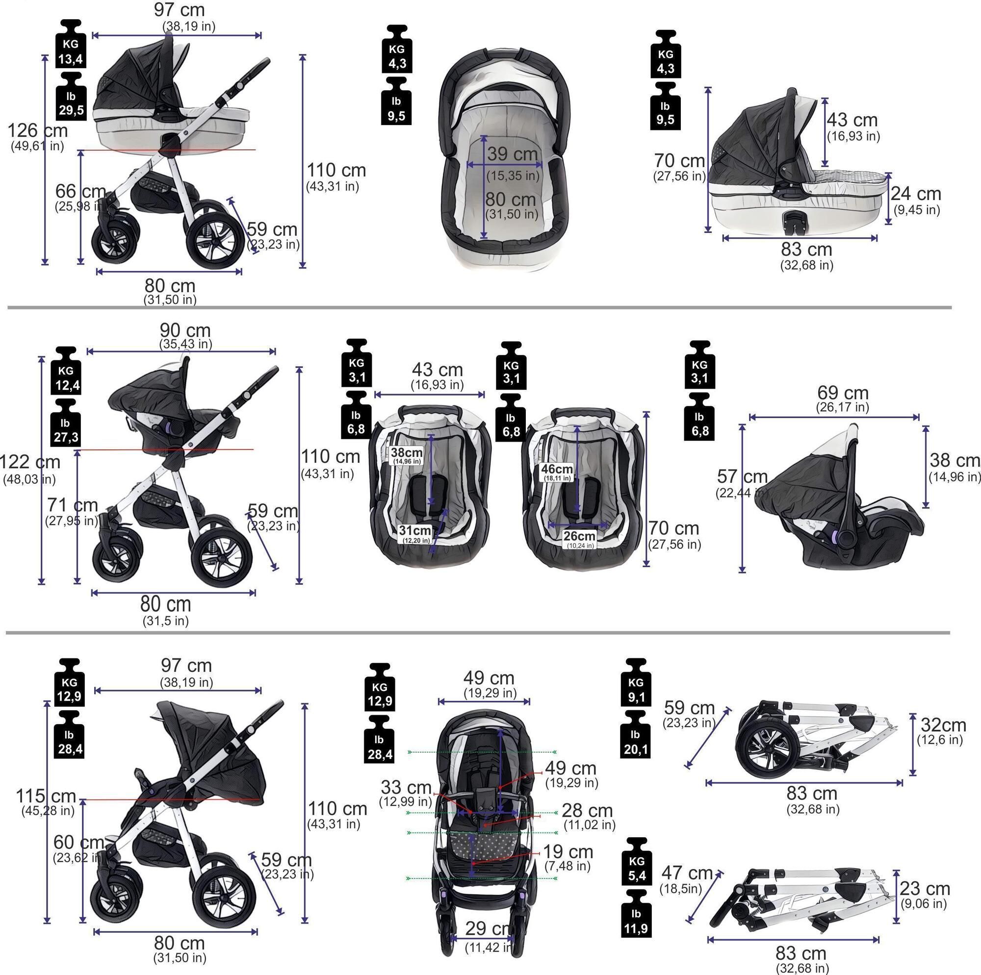 Friedrich Hugo Mandala 4 in 1 Kinderwagen Komplettset ISOFIX Basis Luftreifen, Caffè Lungo