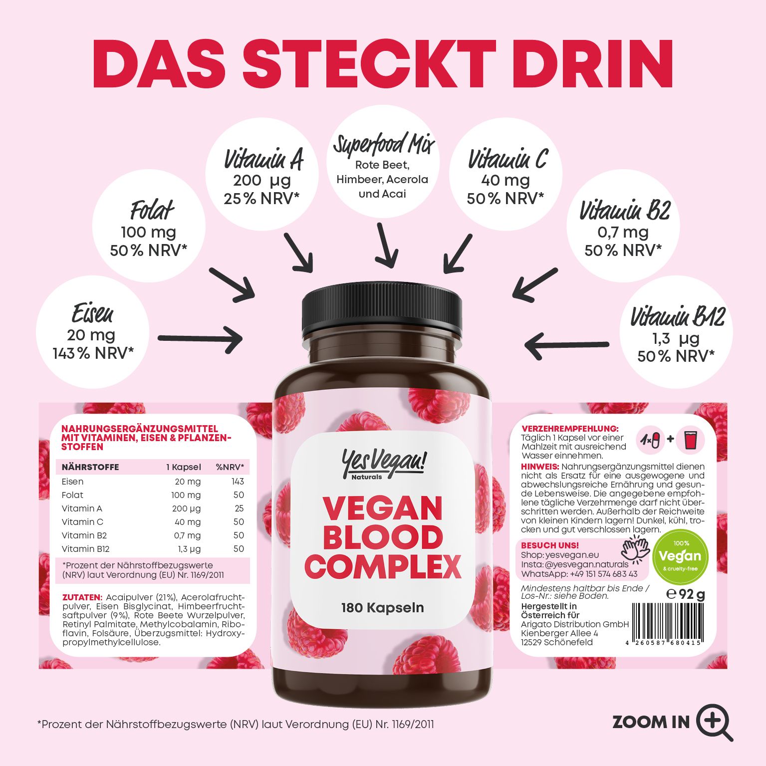 Eisen Complex hochdosiert - 180 Kapseln Yes Vegan Blood Complex