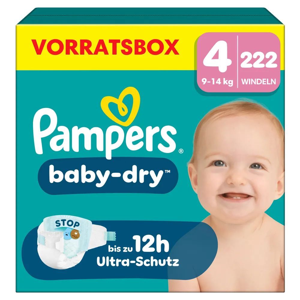 Pampers Baby Dry Gr.4 Maxi 9-14kg Windeln Vorratsbox 222 St