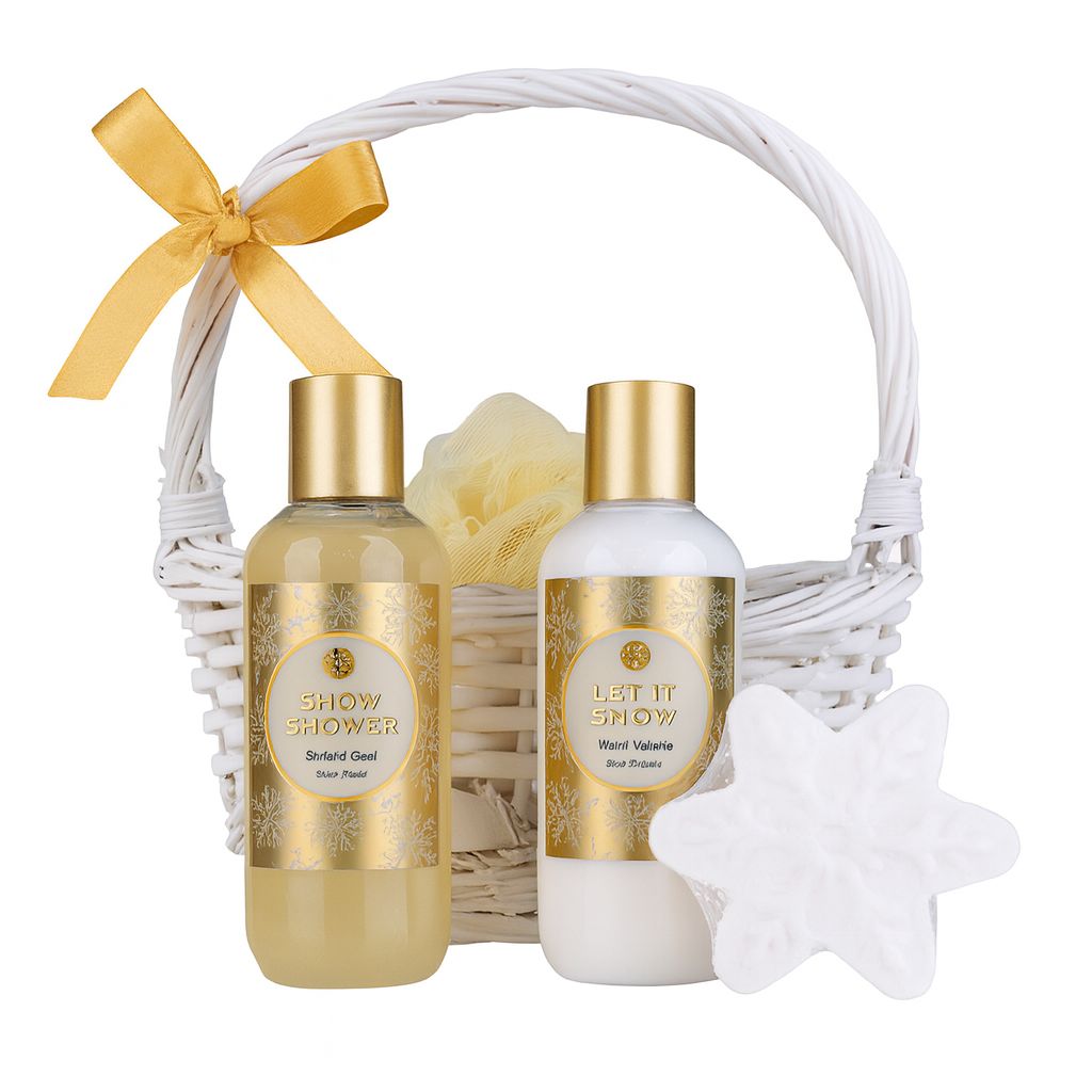 Accentra Winter Magic Geschenkset im Korb mit Duschgel, Bodylotion und Badezubehör 375 ml