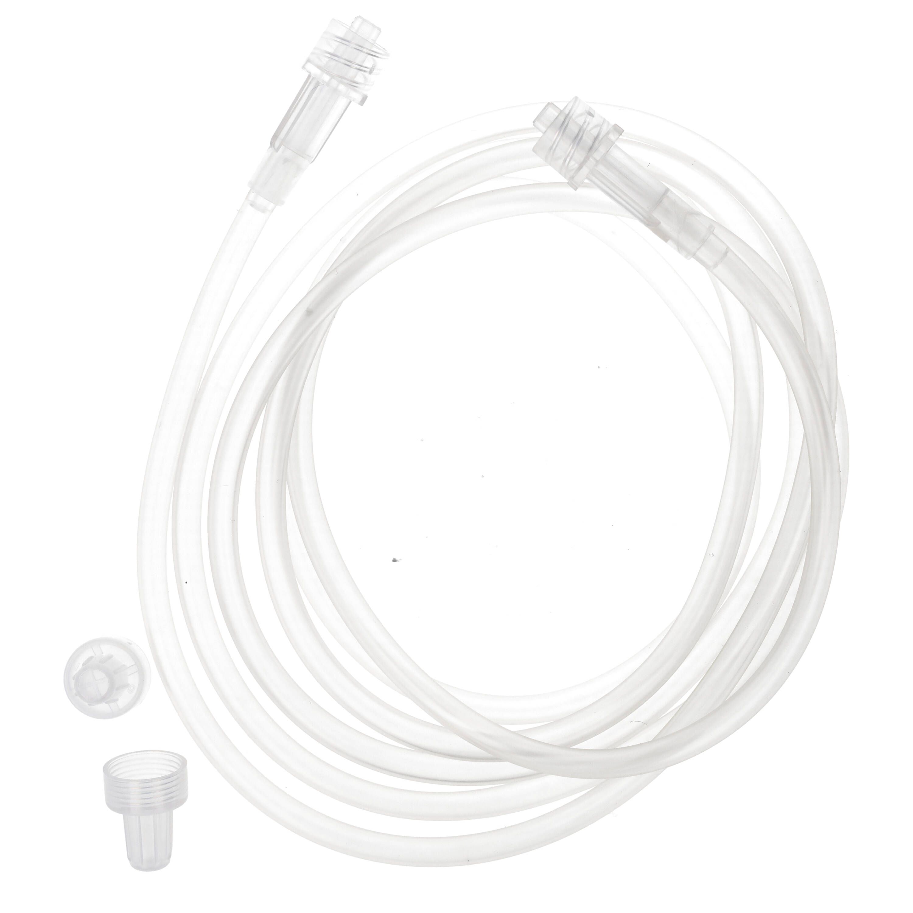 Transparente Verlängerungsleitung mit zwei Anschlüssen und zwei separaten Teilen. Medizinprodukt.