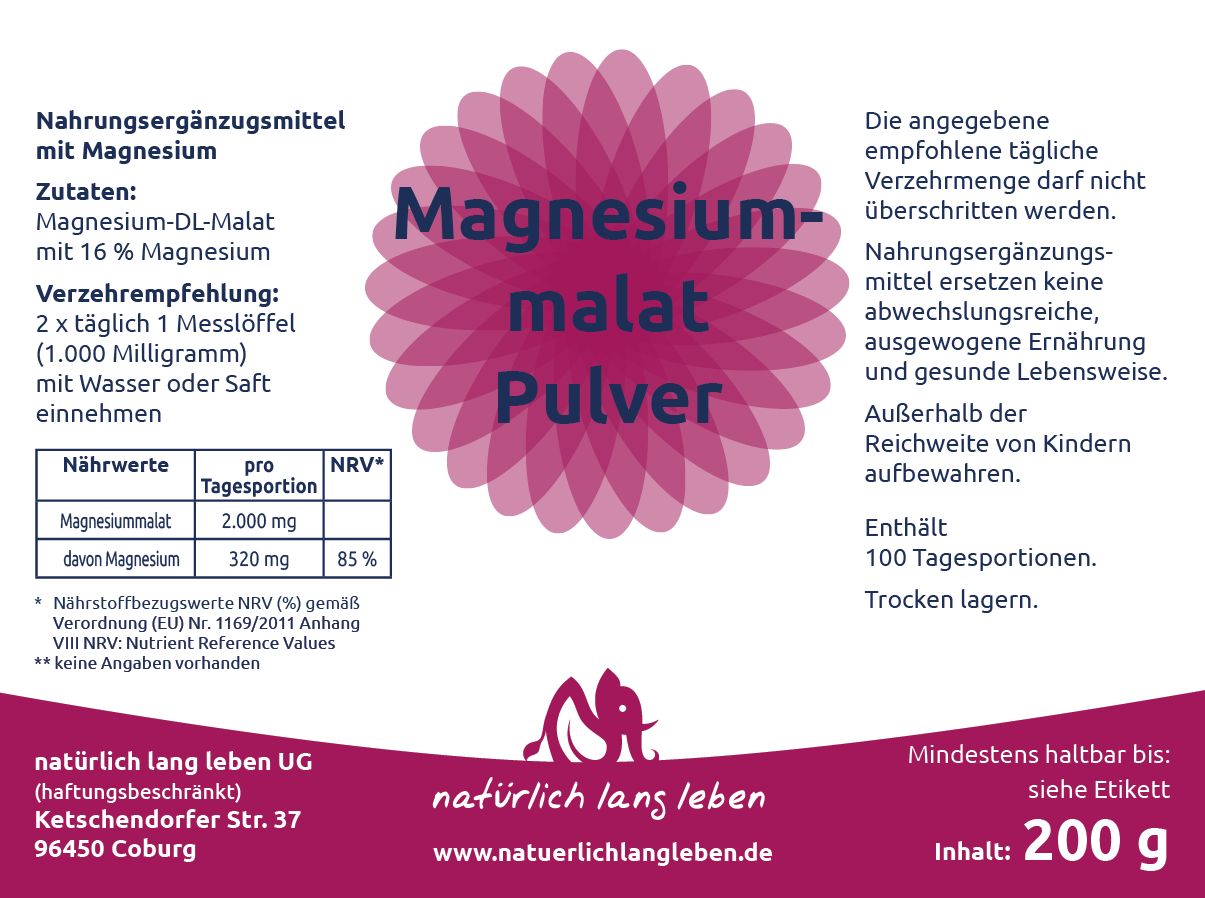 natürlich lang leben Magnesiummalat 200 g Pulver