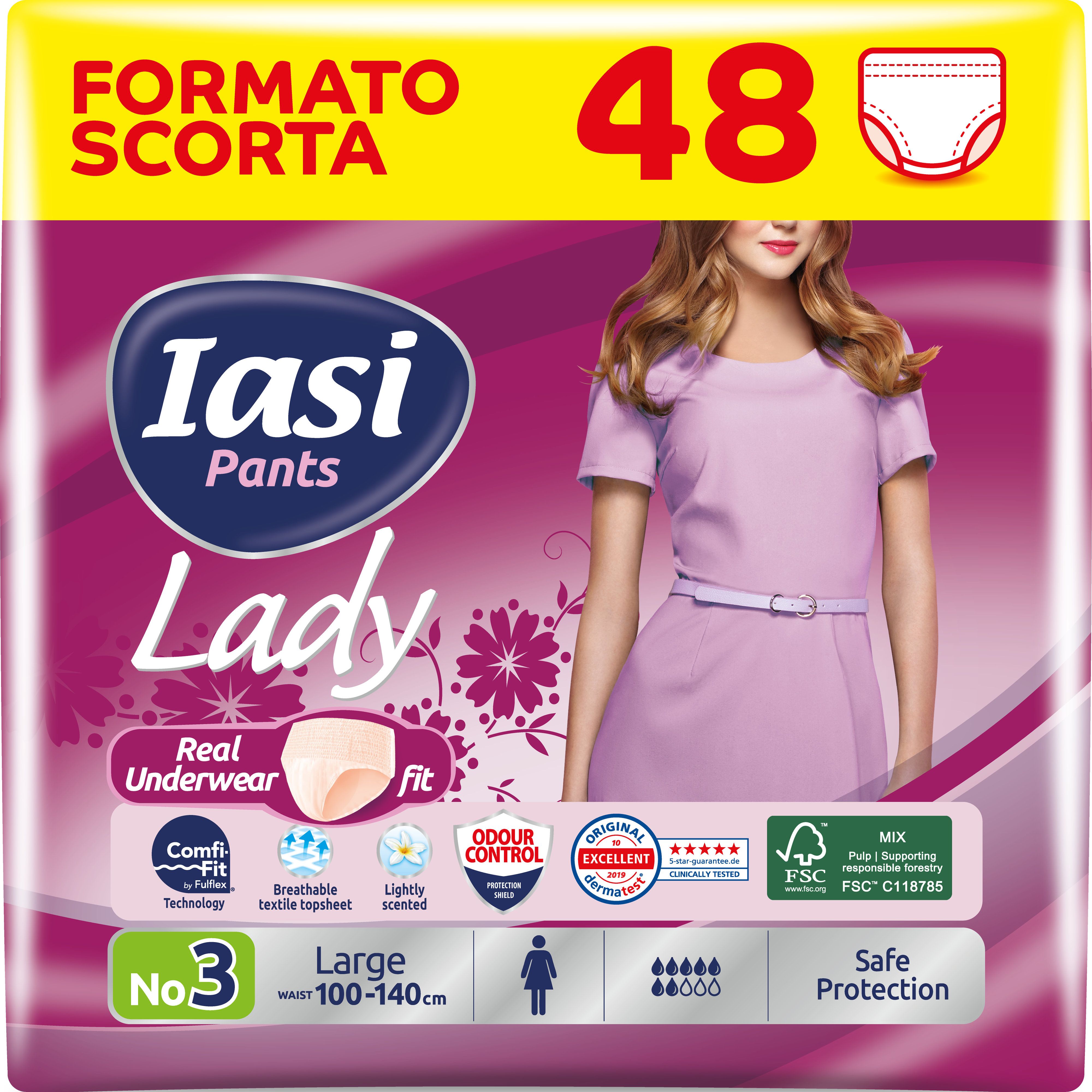 IASI Pants LADY, 48 Mutande Assorbenti Donna monouso, Assorbenza PLUS, Taglia L, 48 Unità