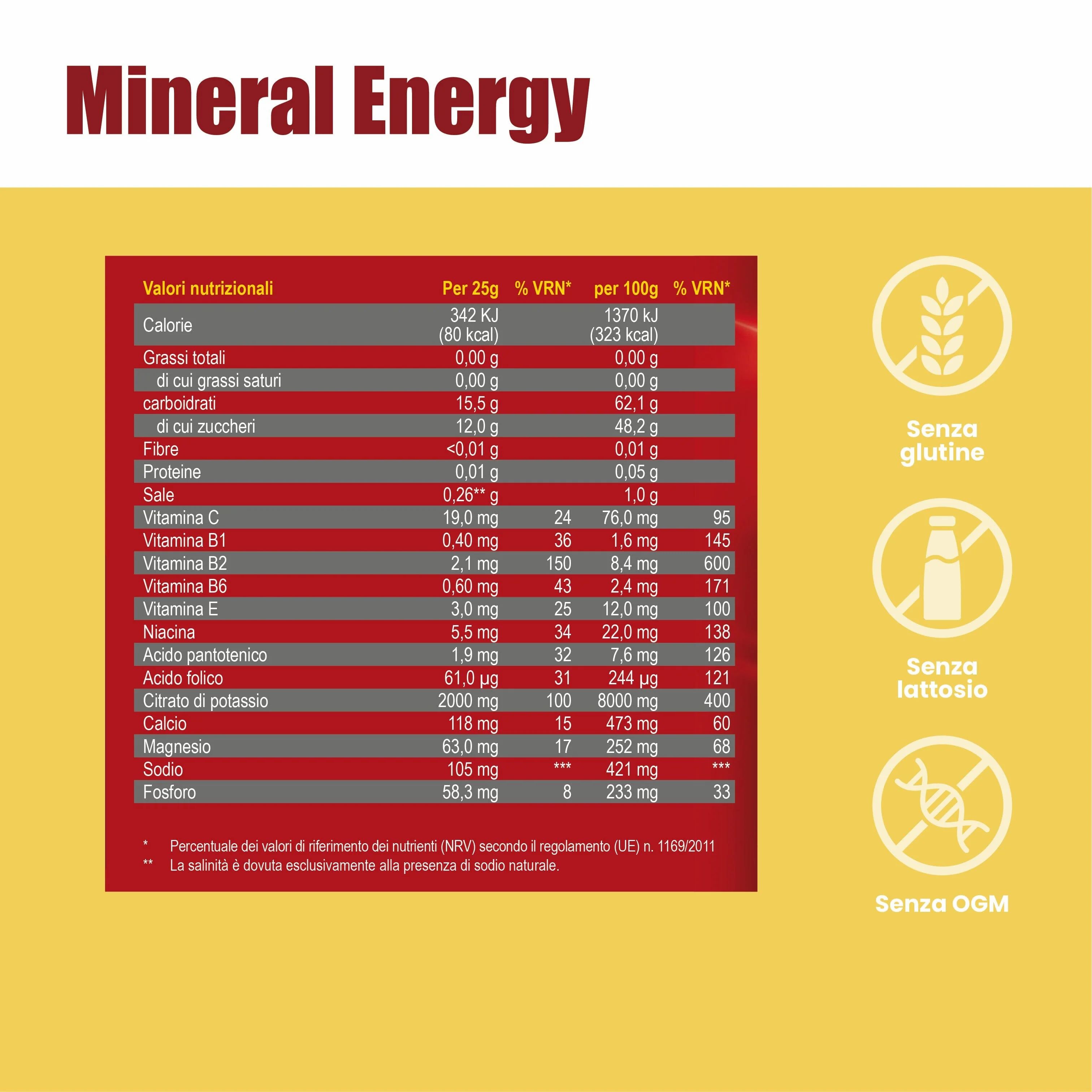 Nährwerttabelle mit Angaben zu Kalorien, Fetten, Kohlenhydraten, Proteinen, Salz, Vitaminen und Mineralstoffen. Glutenfrei, laktosefrei, ohne GVO.