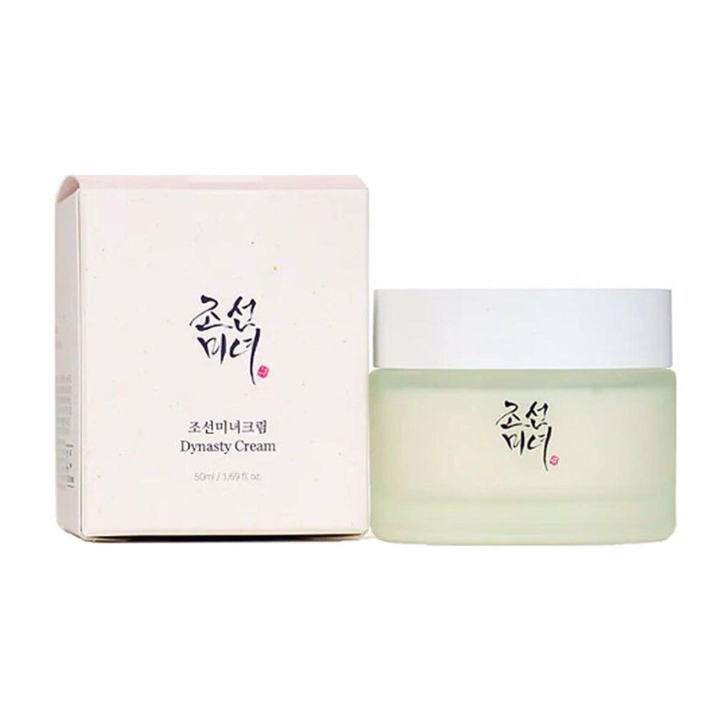 Creme-Glas und Verpackung. Aufschrift: Dynasty Cream, 50ml/1.69 fl. oz.