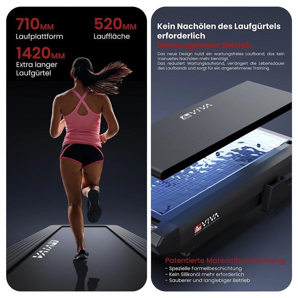 AsVIVA Laufband T30 Pro Max Climb Marathon mit 710mm Laufform und wartungsfreiem Gürtel.