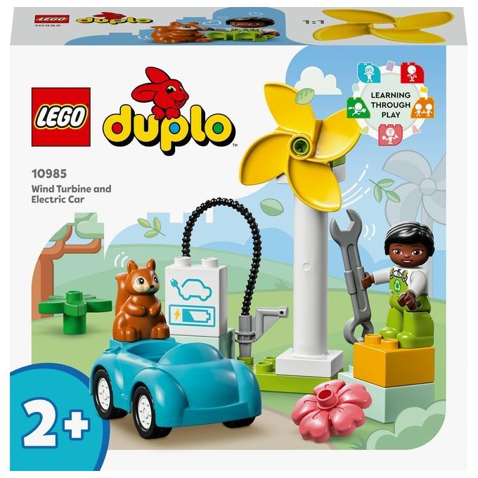 LEGO DUPLO Town 10985 Turbina Eolica e Auto Elettrica, Macchina Giocattolo, Giochi Educativi per Ba