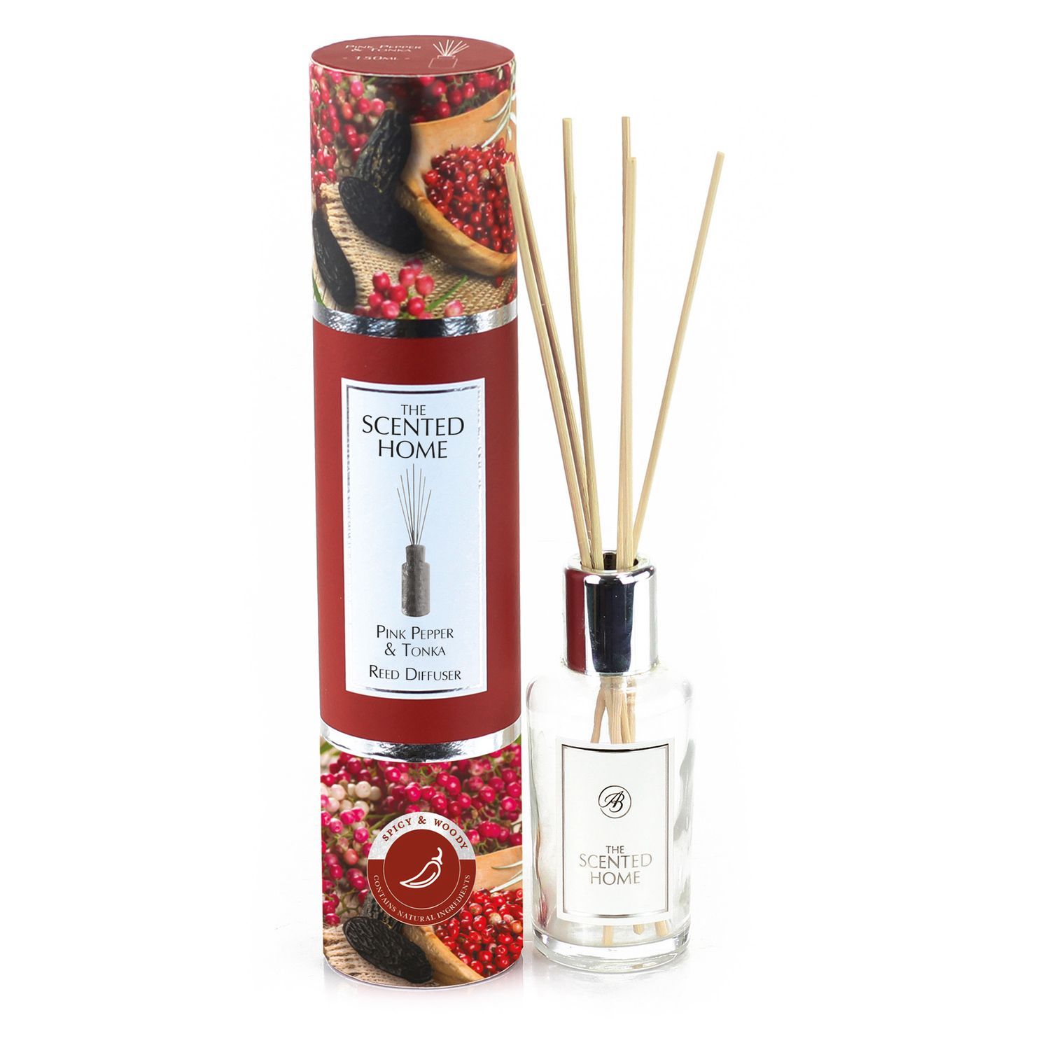 The Scented Home Raumduft Pink Pepper & Tonka Duftdiffuser mit Rattanstäbchen 150 ml
