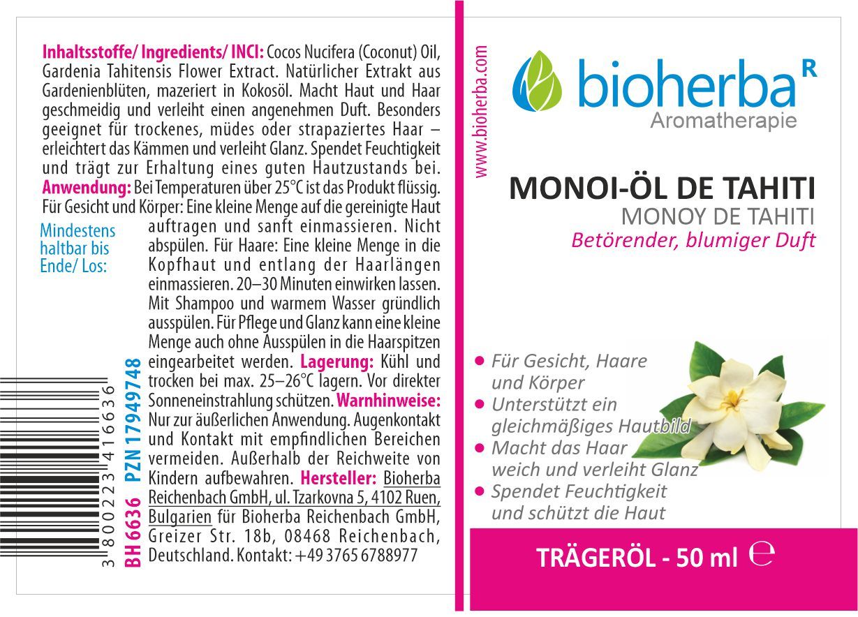 Bioherba Monoi-Öl Reines Monoi-Trägeröl