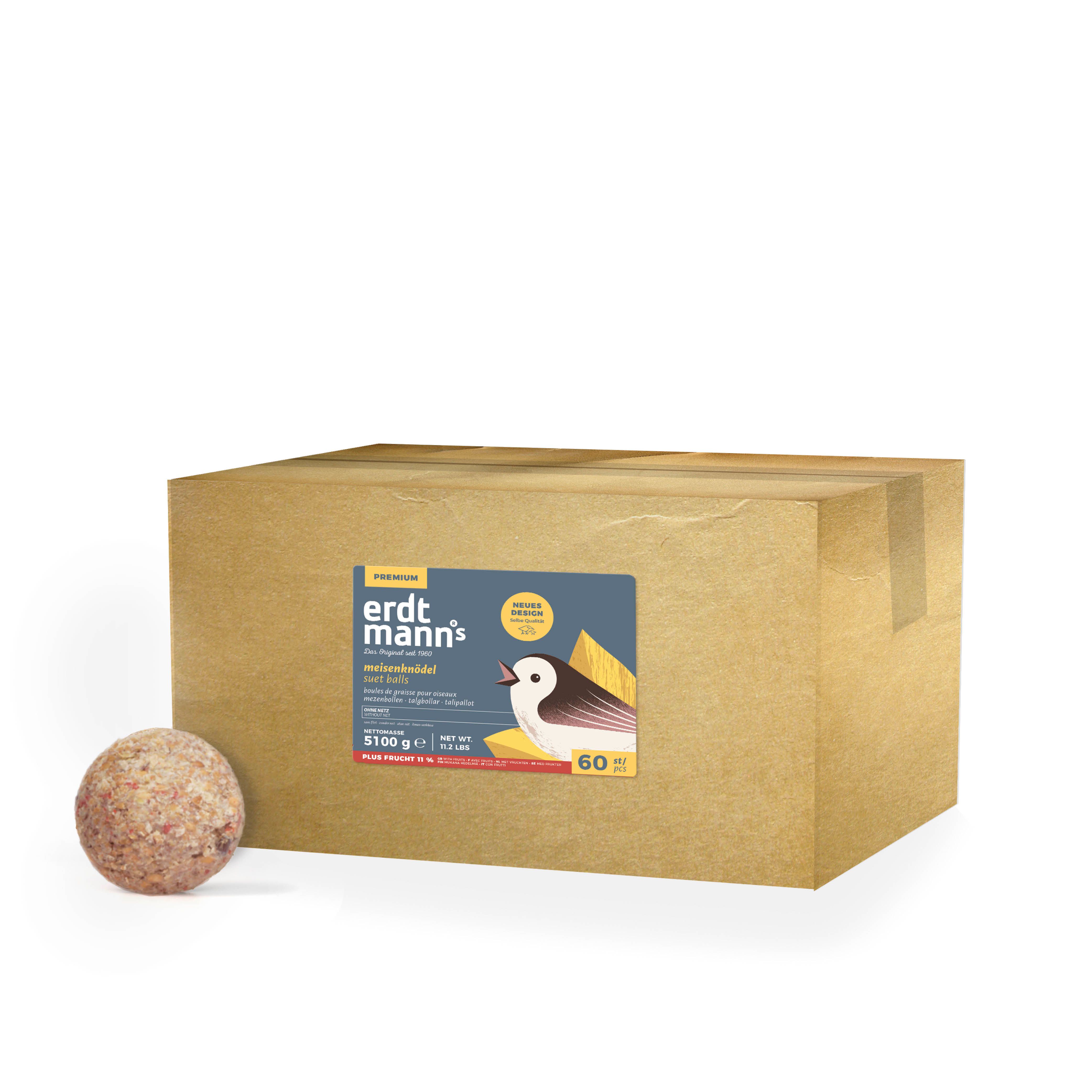 Erdtmanns Meisenknödel Plus Frucht ohne Netz für Wildvögel 60 St