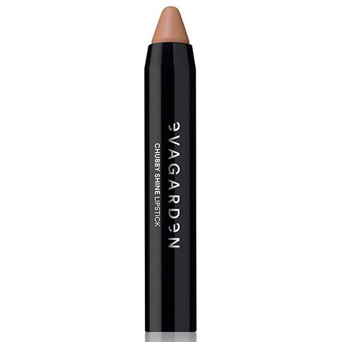 Lippenstift in Stiftform. Schwarzer Stift mit beigefarbener Spitze. Aufschrift: Eva Garden, Chubby Shine Lipstick.