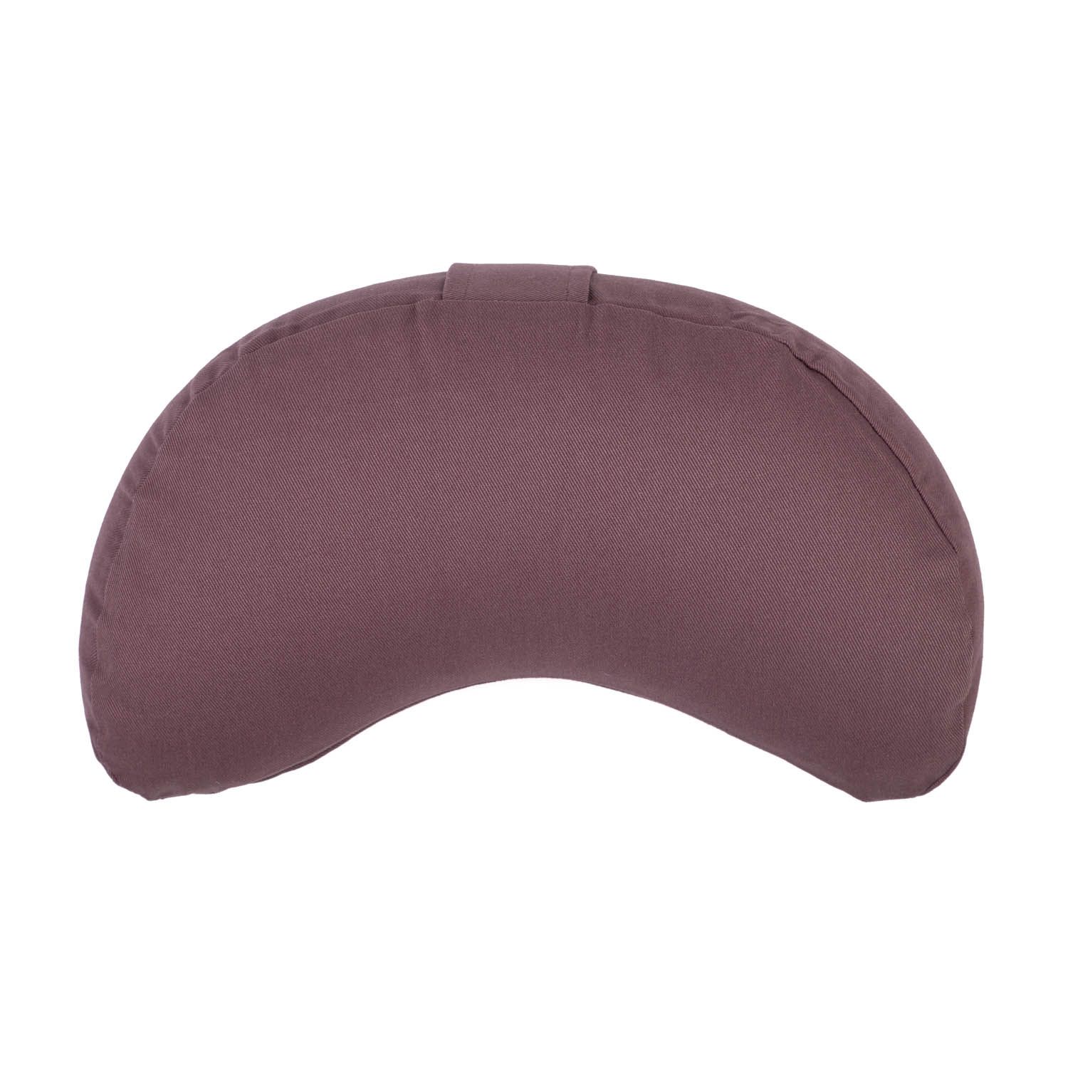 Violettes Meditationskissen in Mondform mit Reißverschluss.