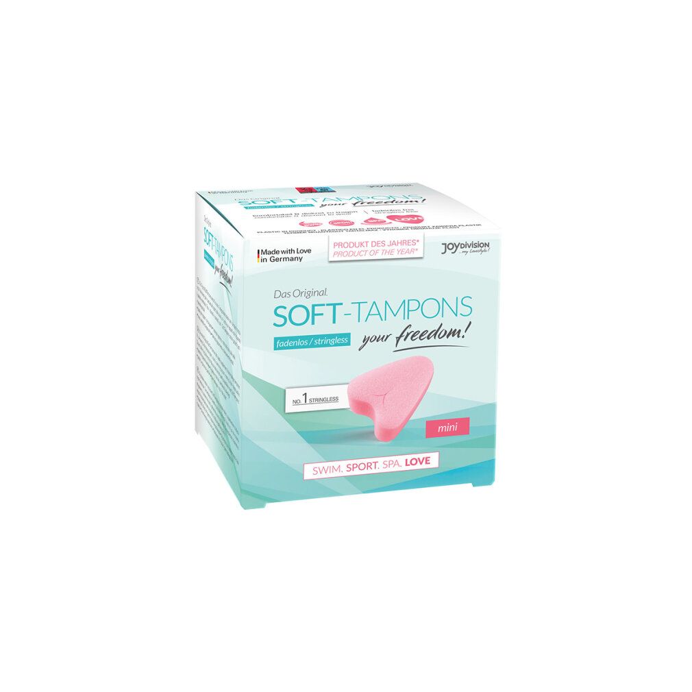 Rosa Soft-Tampon in Herzform. Ohne Faden. Weiches Material. Sichtbare Aussparung.