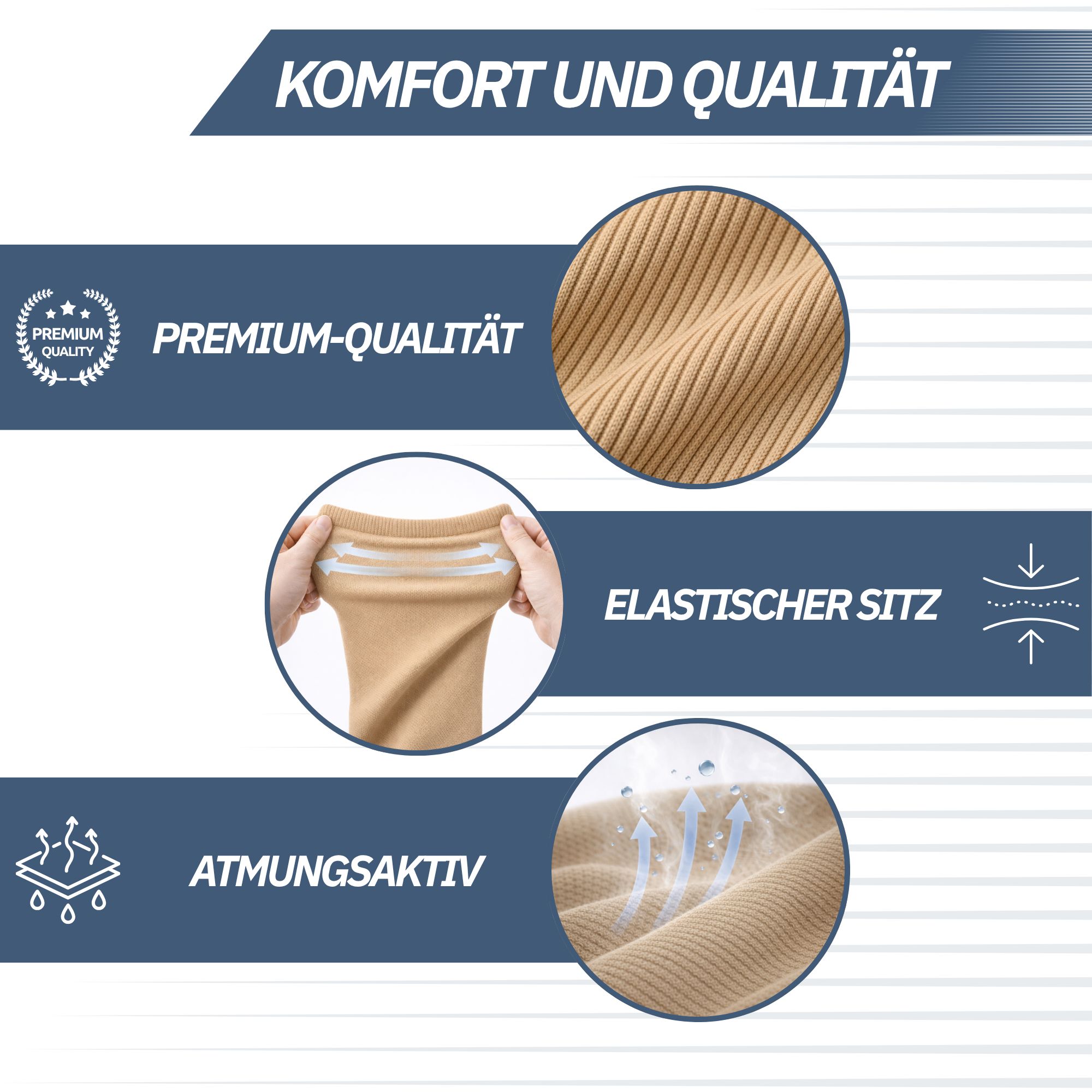 Beigefarbene Kompressionssocken mit elastischem Bund und atmungsaktivem Material. Premium-Qualität.