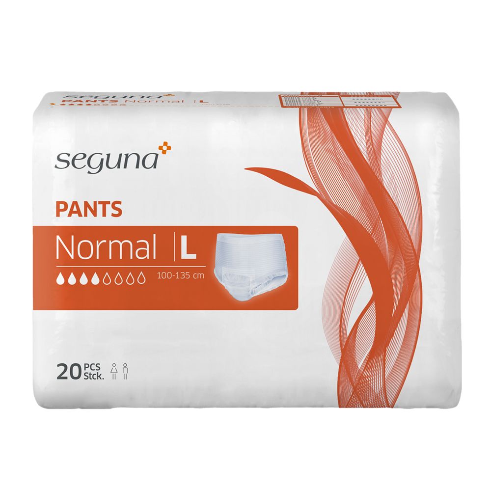 Verpackung SEGUNA Pants Normal L. Enthält 20 Stück. Größenangabe: 100-135 cm.