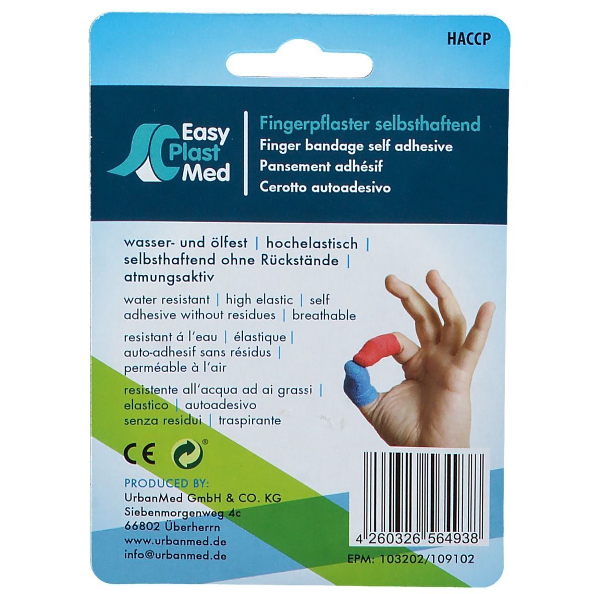 EasyPlast Med Fingerpflaster ohne Klebstoff 2,5 cm x 4,5 m