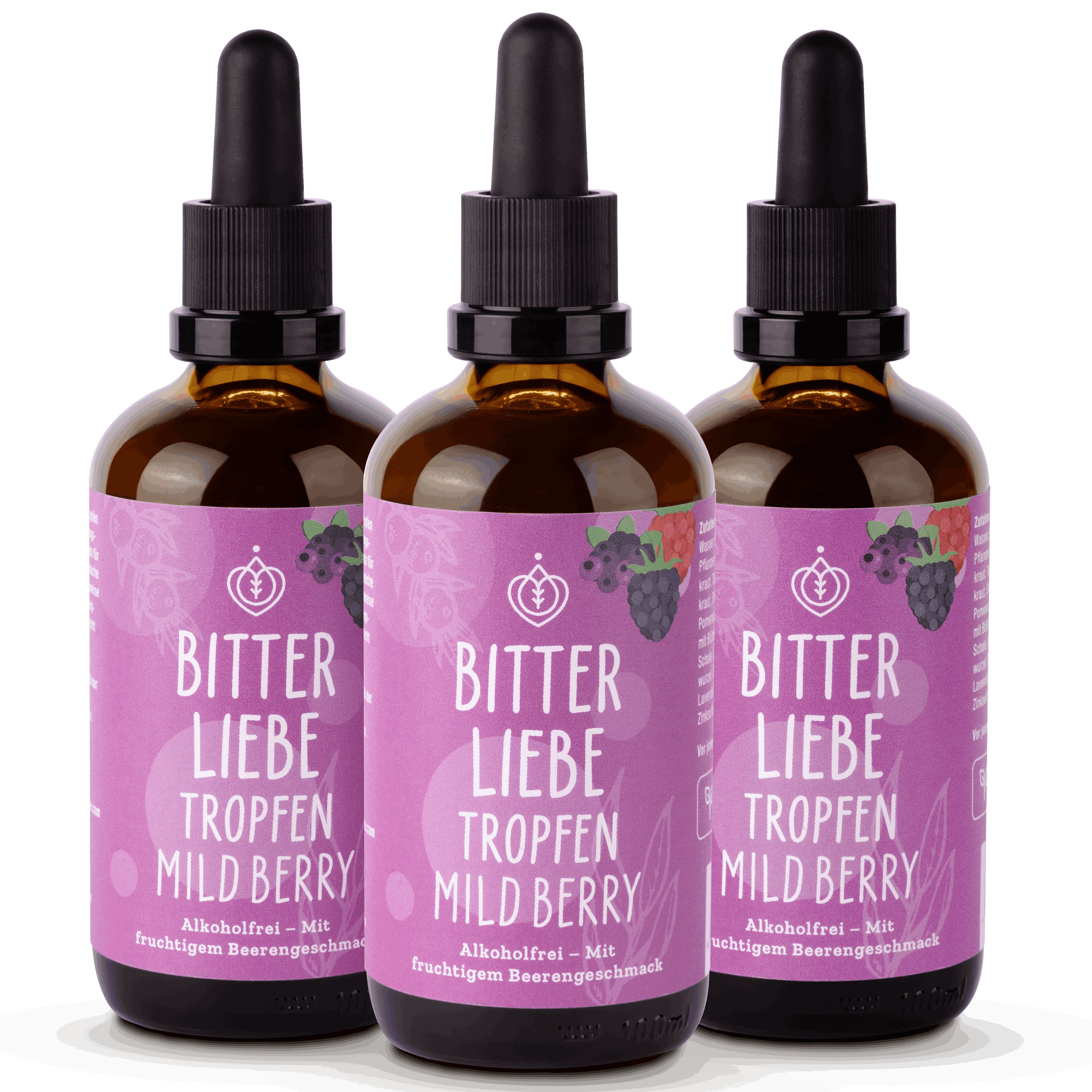 BitterLiebe - Bittertropfen Berry mild Bitterstoffe Tropfen ohne Alkohol mit Fruchtgeschmack 200 ml