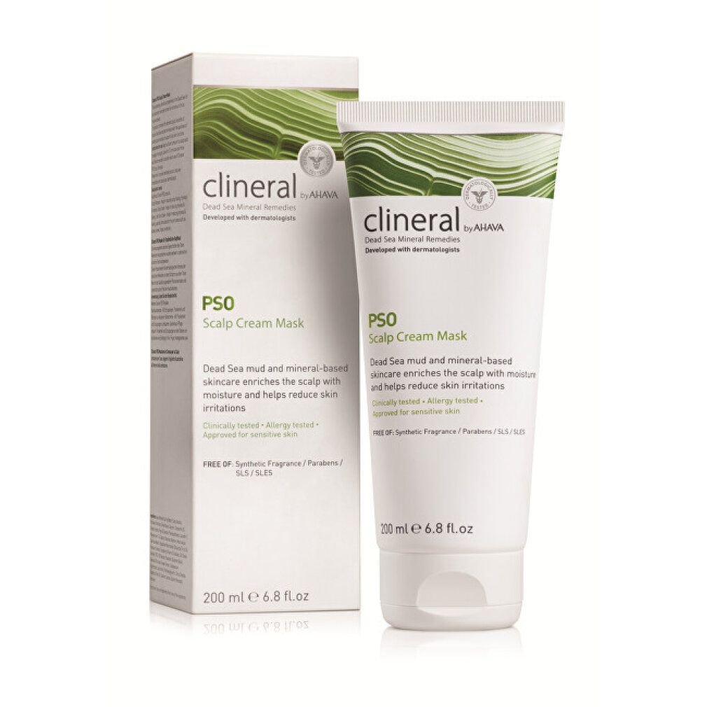 Clineral PSO Scalp Cream Mask Tube und Kartonverpackung, 200 ml.