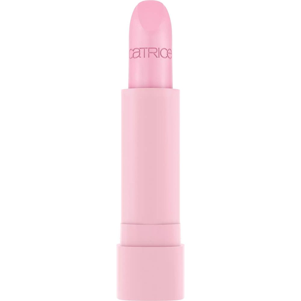Der Catrice Lippenbalsam, in einem hellrosa Stift, zeigt den Markennamen. Der Lippenbalsam ist in einem hellrosa Gehäuse verpackt.