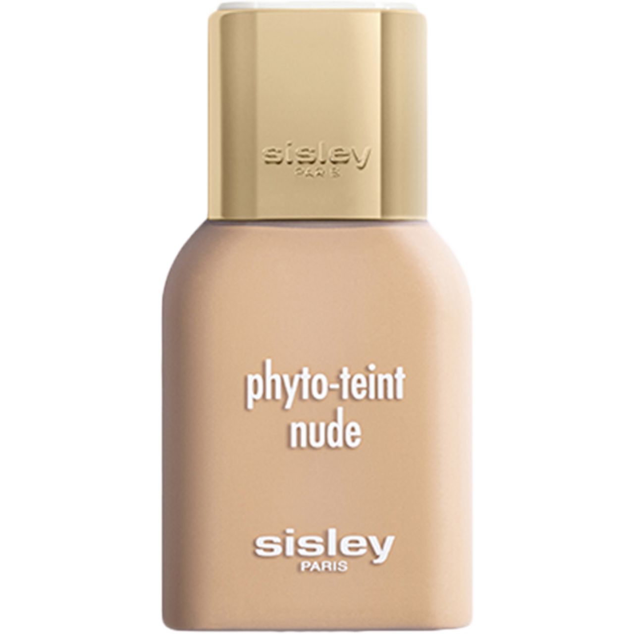 Beige Flasche mit goldfarbenem Deckel. Aufschrift: phyto-teint nude, Sisley Paris.