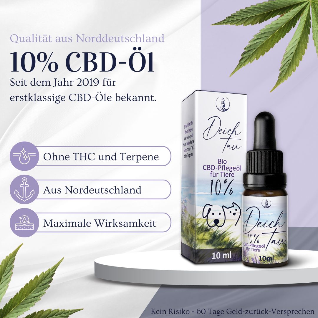 Deichtau Bio CBD Öl 10% für Hund & Katze - CBD-Hanföl-Tropfen – Echtes Cannabisöl - Deutsche Marke
