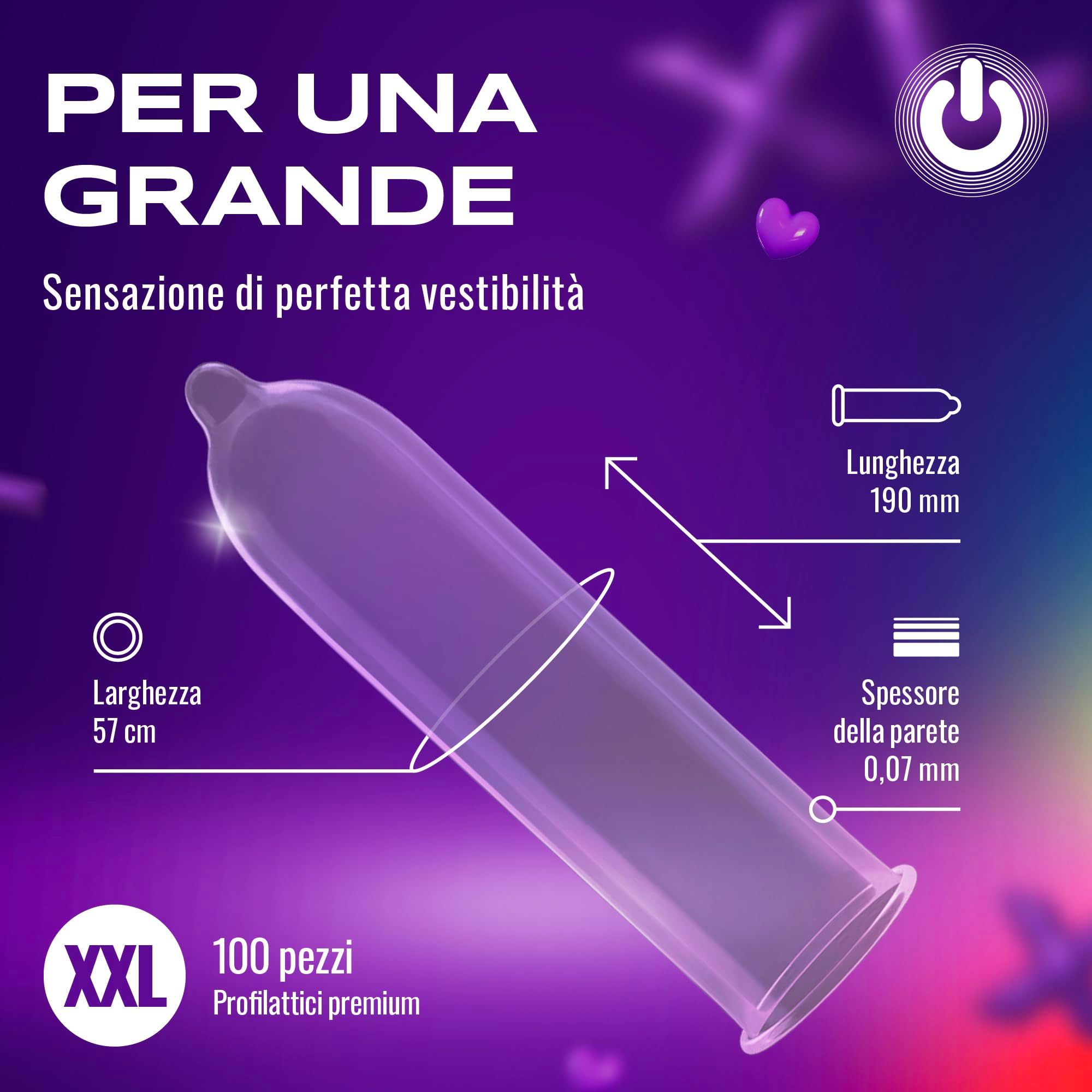 Ein ON) Kondom, Größe XXL, transparent, 190mm lang, 57mm breit, 0,07mm dick.