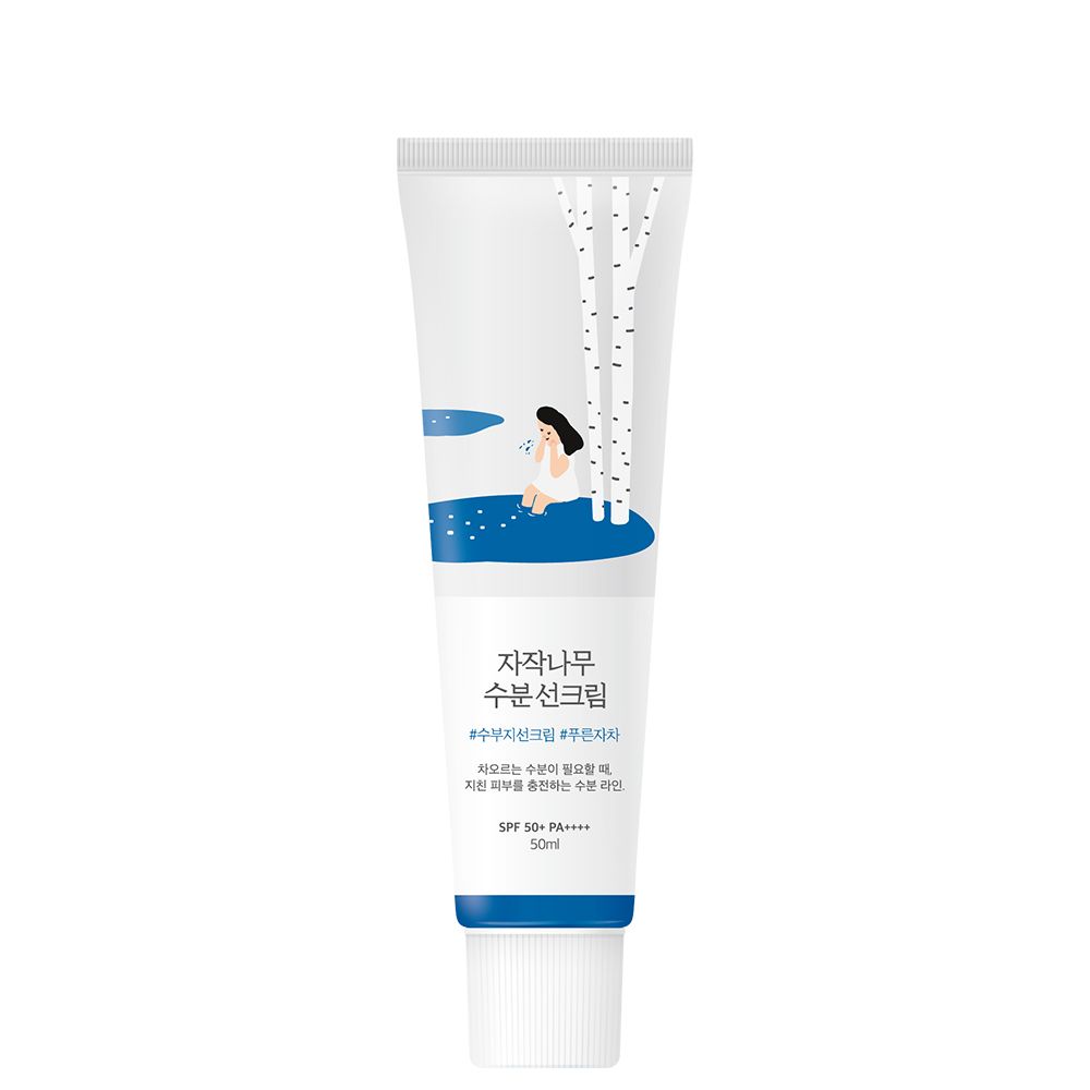Tube Sonnenschutzmittel mit Birkenmotiv und SPF 50+ PA++++ Angabe.