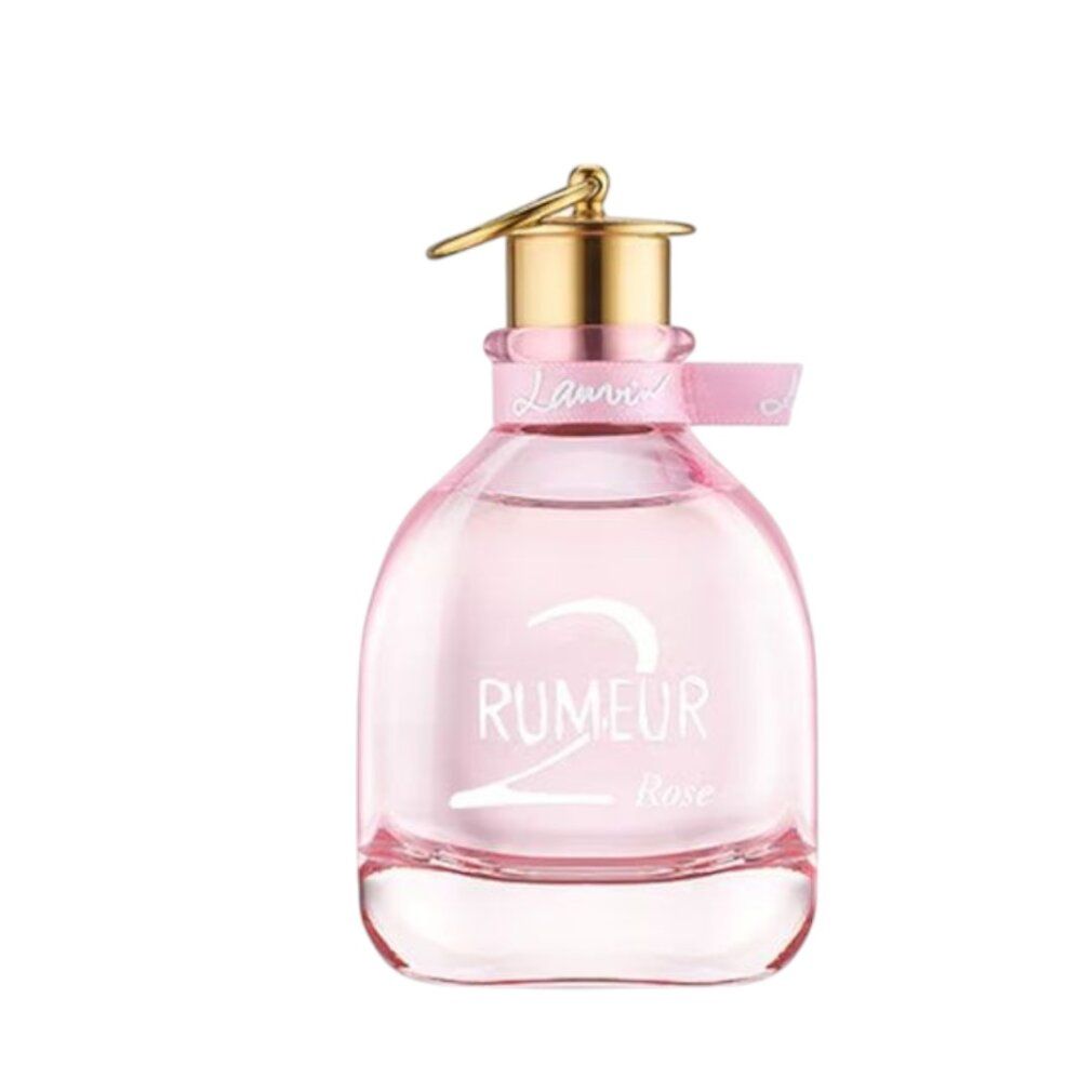 Rosa Flakon mit goldfarbenem Verschluss. Aufschrift: Rumeur 2 Rose. Marke: Lanvin.