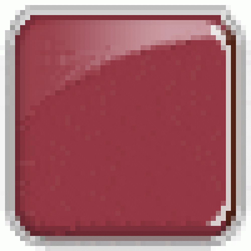 Quadratischer, roter Lippenstift-Farbton. Glänzende Oberfläche, silberner Rahmen.