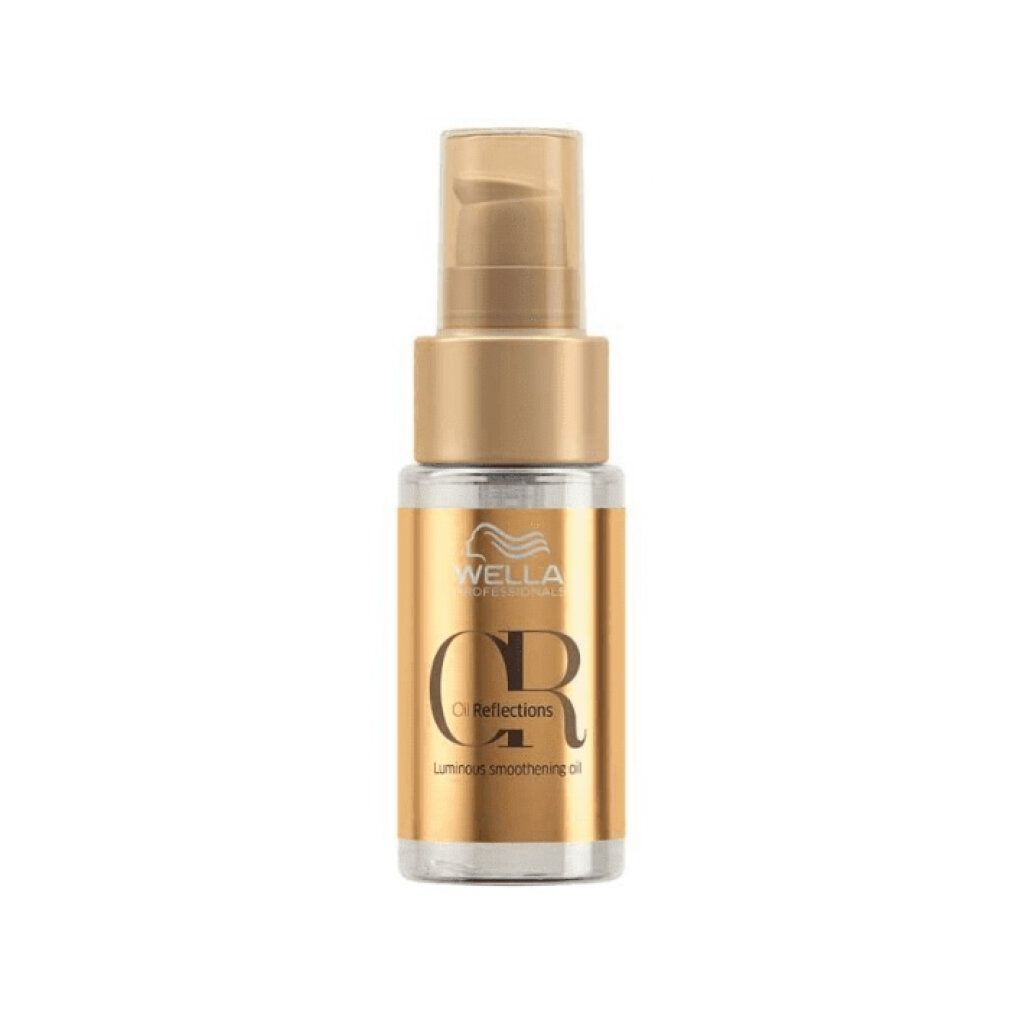 Wella Oil Reflections Luminous Smoothing Oil in goldener Flasche mit Pumpspender.
