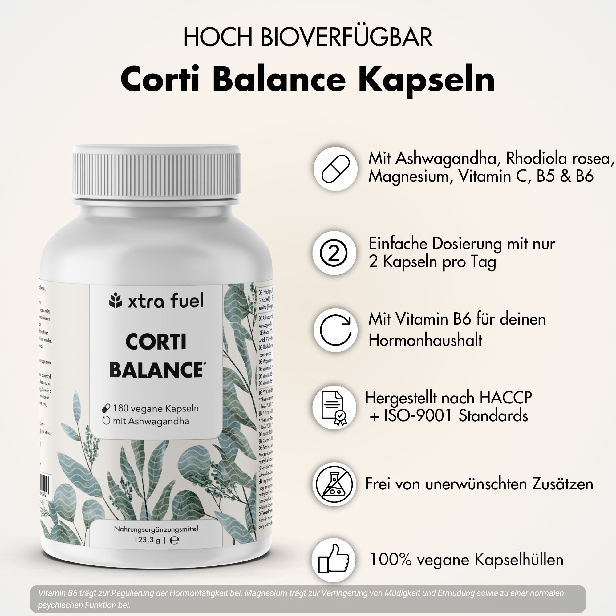 XTRA FUEL Corti Balance Kapseldose mit Blättermotiv, 180 Kapseln.