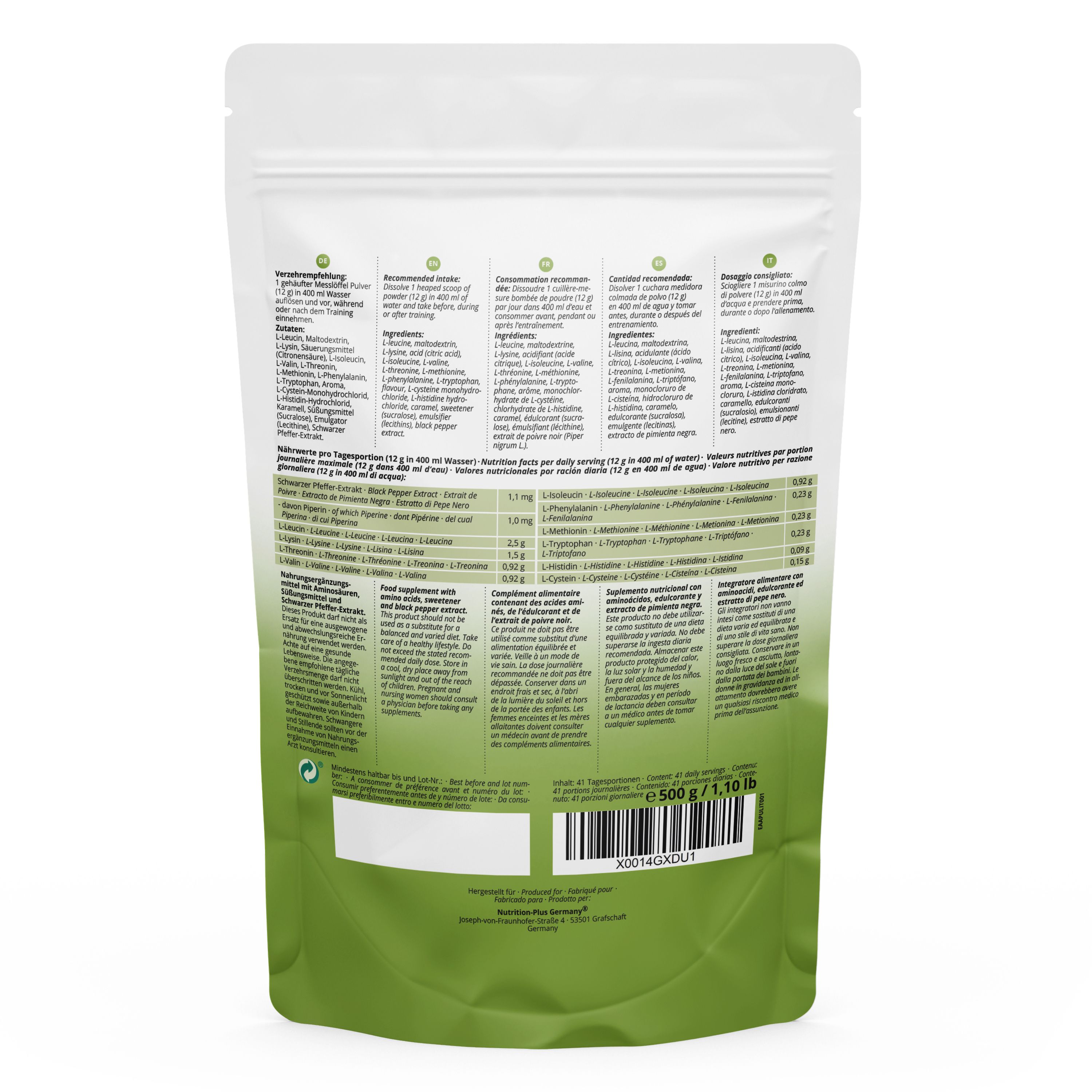 nutri+ Instant EAA Pulver 500g Komplex - Essentielle Aminosäuren