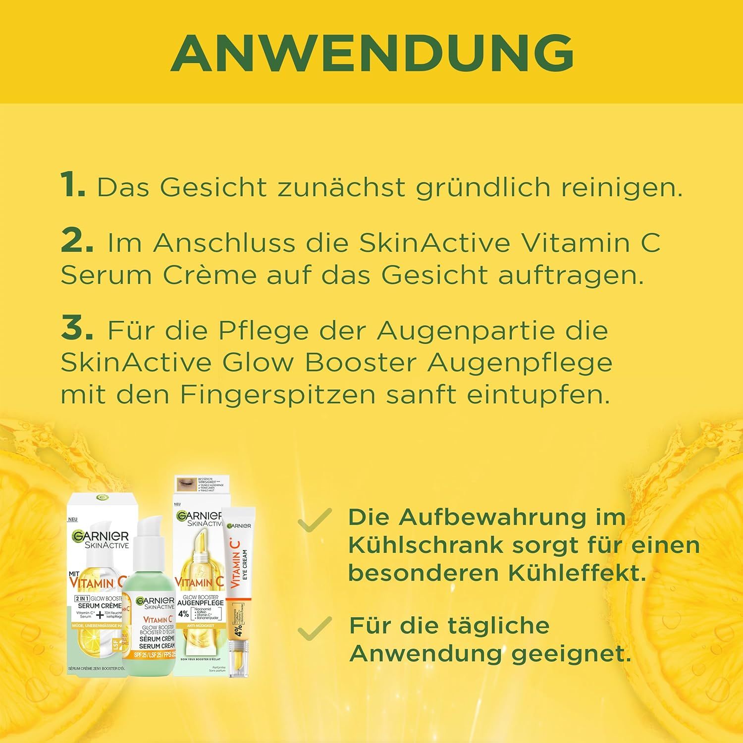 Garnier Vitamin C Glow Booster Set Augenpflege und Serum Crème