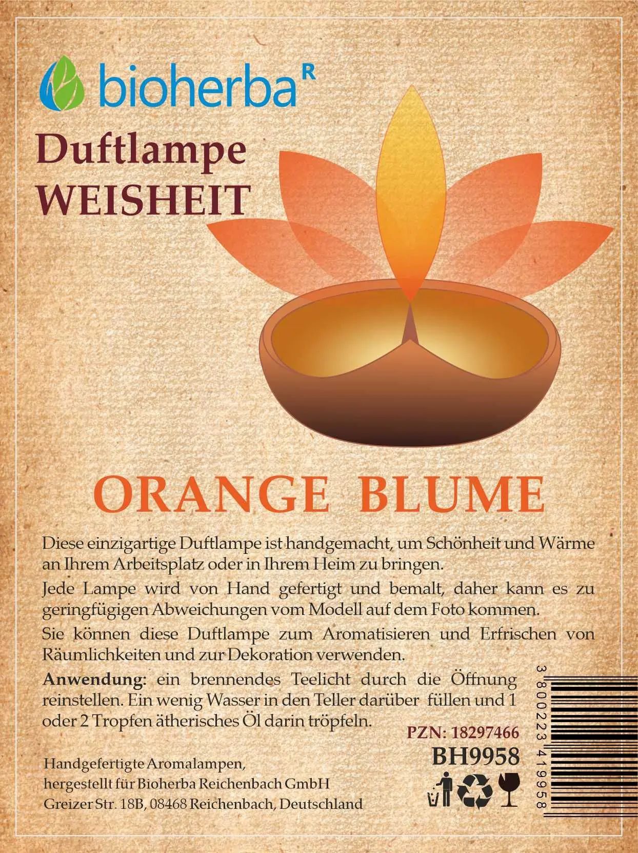 Bioherba Duftlampe Orange Blume Weisheit