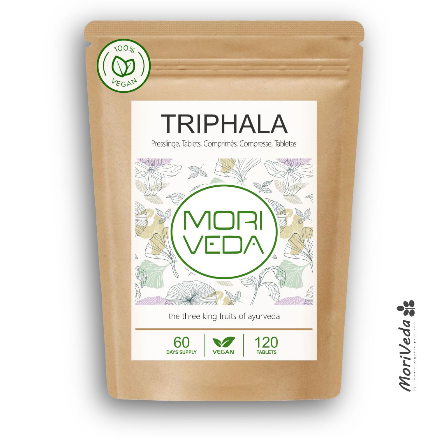 Moriveda Triphala Presslinge 1000mg, Superfood mit Amla Bibhitaki Haritaki 120 St Tabletten