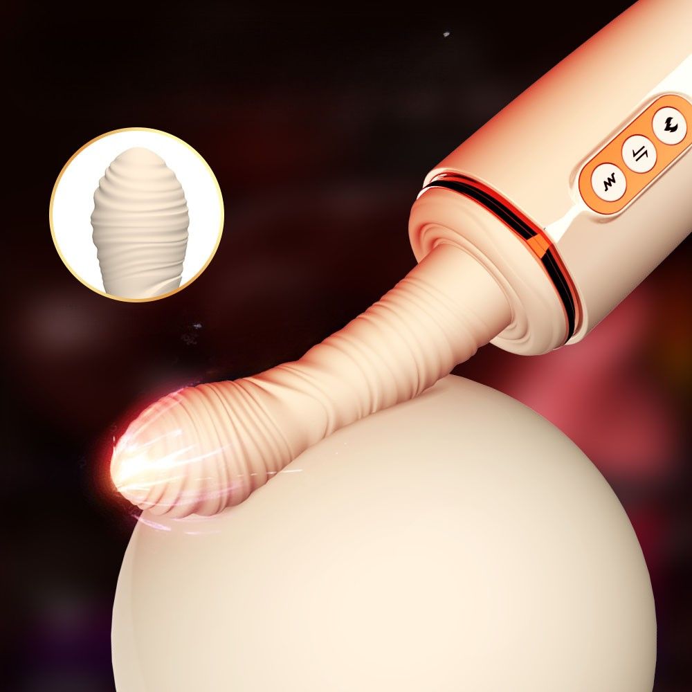 Vibrator mit Detailansicht der Spitze. Auf weißem Untergrund.